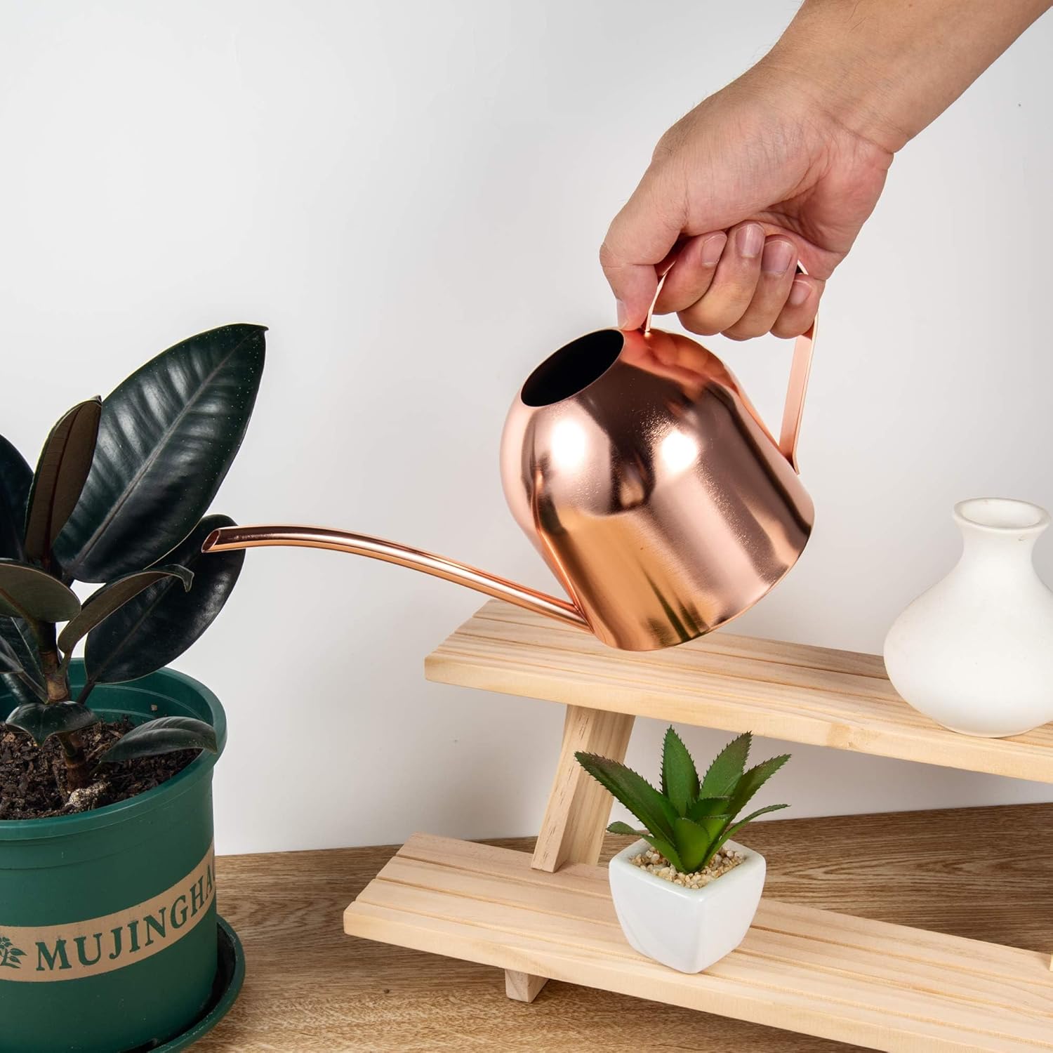 Arrosoir d'intérieur pour plantes d'intérieur -500ml- En acier inoxydable - Avec long bec - Or rose - 2