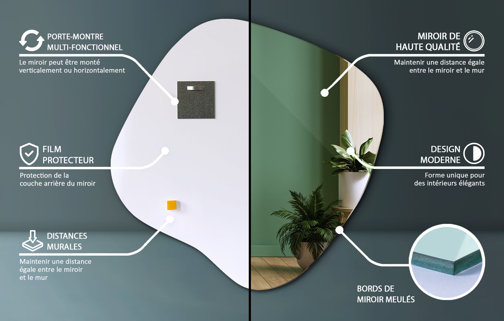 Specchio decorativo irregolare - Tulup - 67,6x67 - Uno specchio a forma di macchia - 3