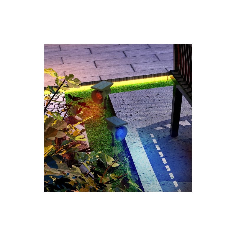 Solarna lampa ogrodowa z 2 kolorami światła, wodoodporna IP54, do montażu na ziemi i na ścianie, idealna na balkon i taras, czarna