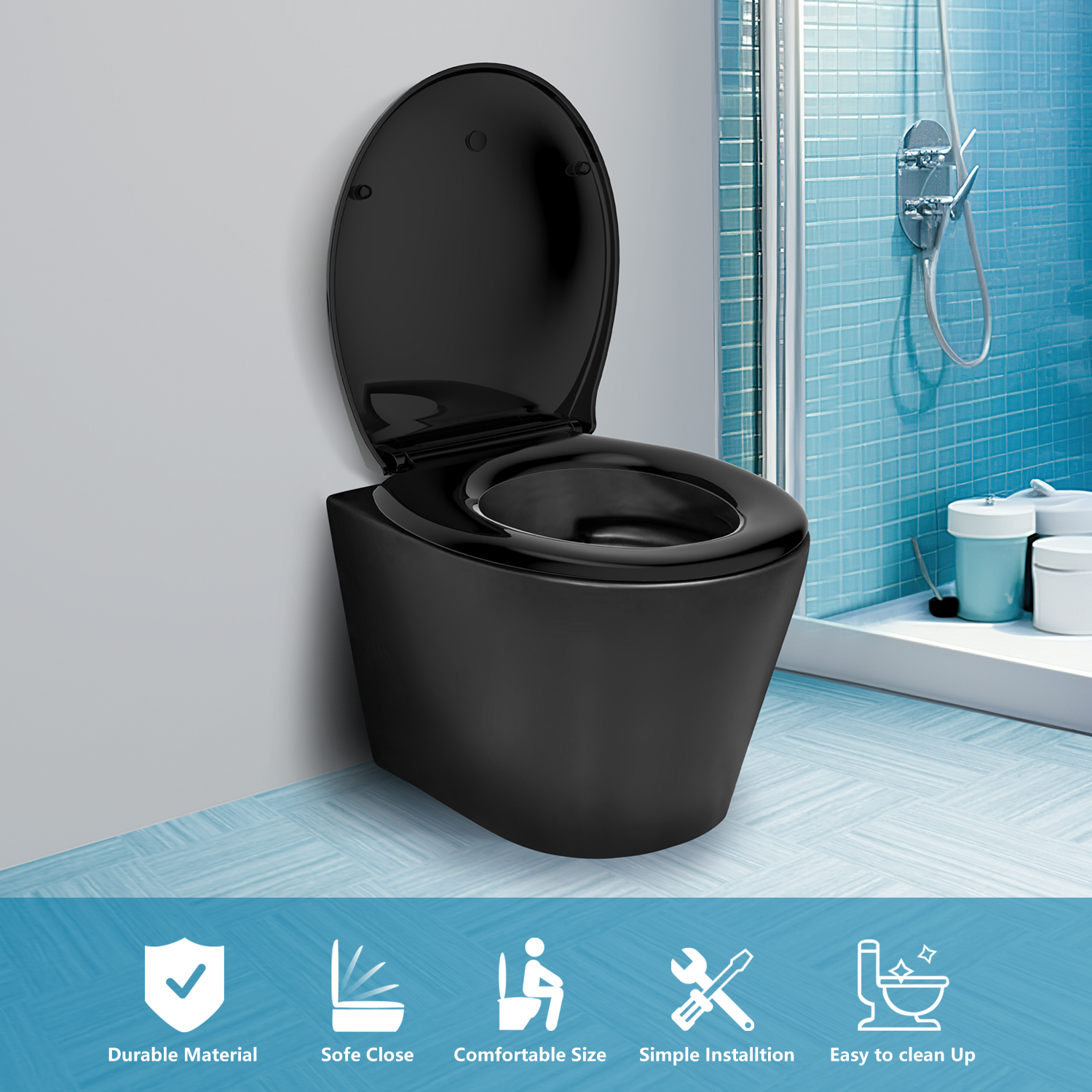 TODOT Abattant WC Siege de Toilette avec Frein de Chute et Charniere Reglable Fermeture en Douceur Demontage Rapide Polypropylene O Forme Noir Leroy Merlin