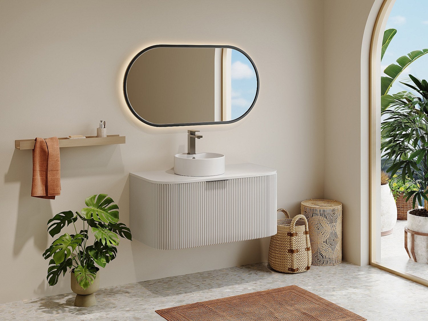Szafka pod umywalkę wisząca ryflowana - Biały mat - 100 cm - LOMERI