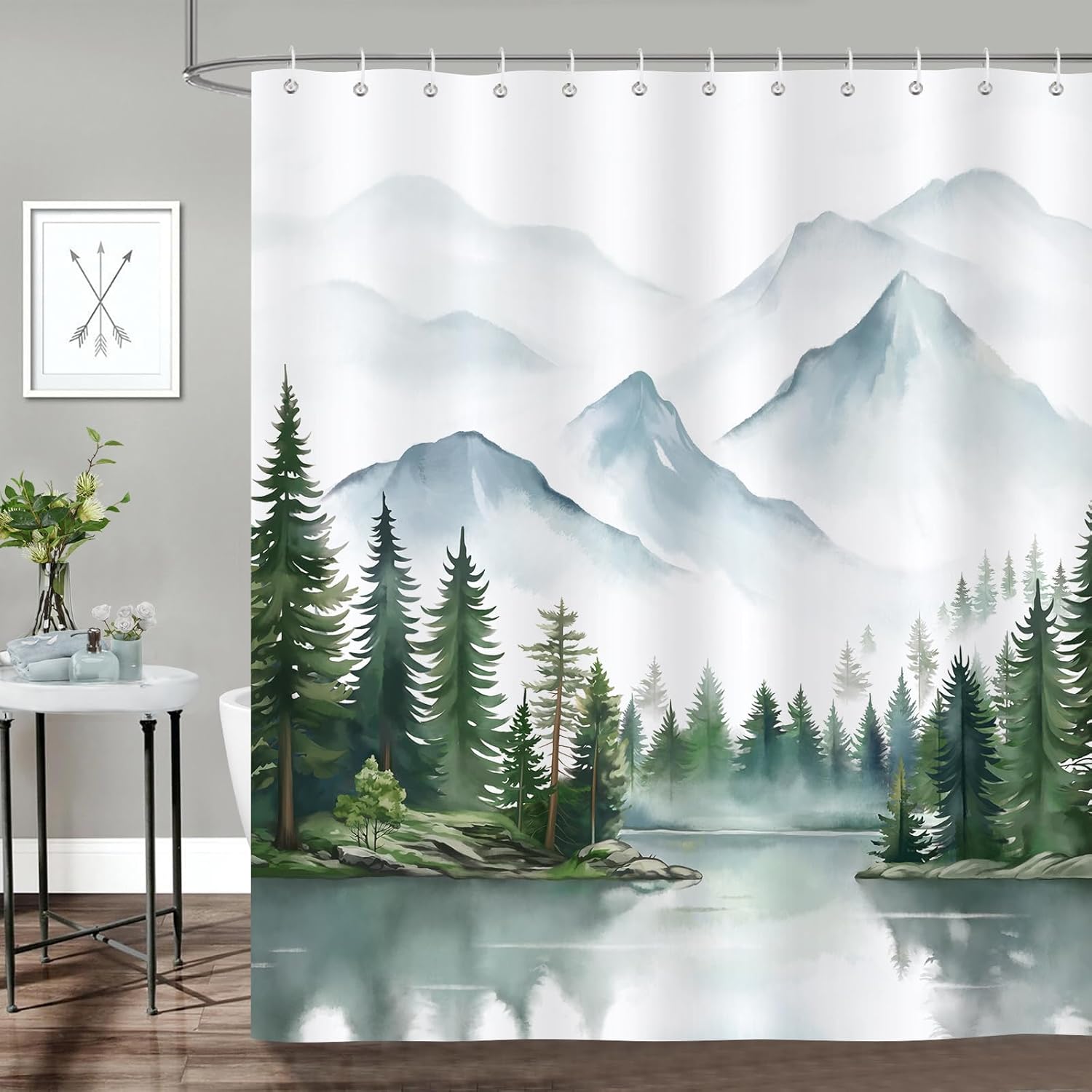 Tenda Doccia CTDMJ 180x200 Cm - Verde, Poliestere, Con 12 Anelli Metallici - Foto 2