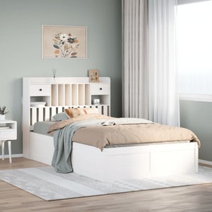 VidaXL Estructura De Cama De Madera Maciza De Pino 135x190 Cm – Marco Con Somier De Láminas, Estilo Rústico, Ideal Para Dormitorio Y Con Espacio De Almacenamiento
