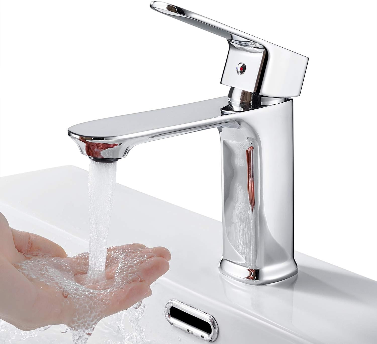 Bateria łazienkowa, bateria umywalkowa z zimną i ciepłą wodą, jednouchwytowa bateria mieszakowa z mosiądzu do łazienki, chromowana