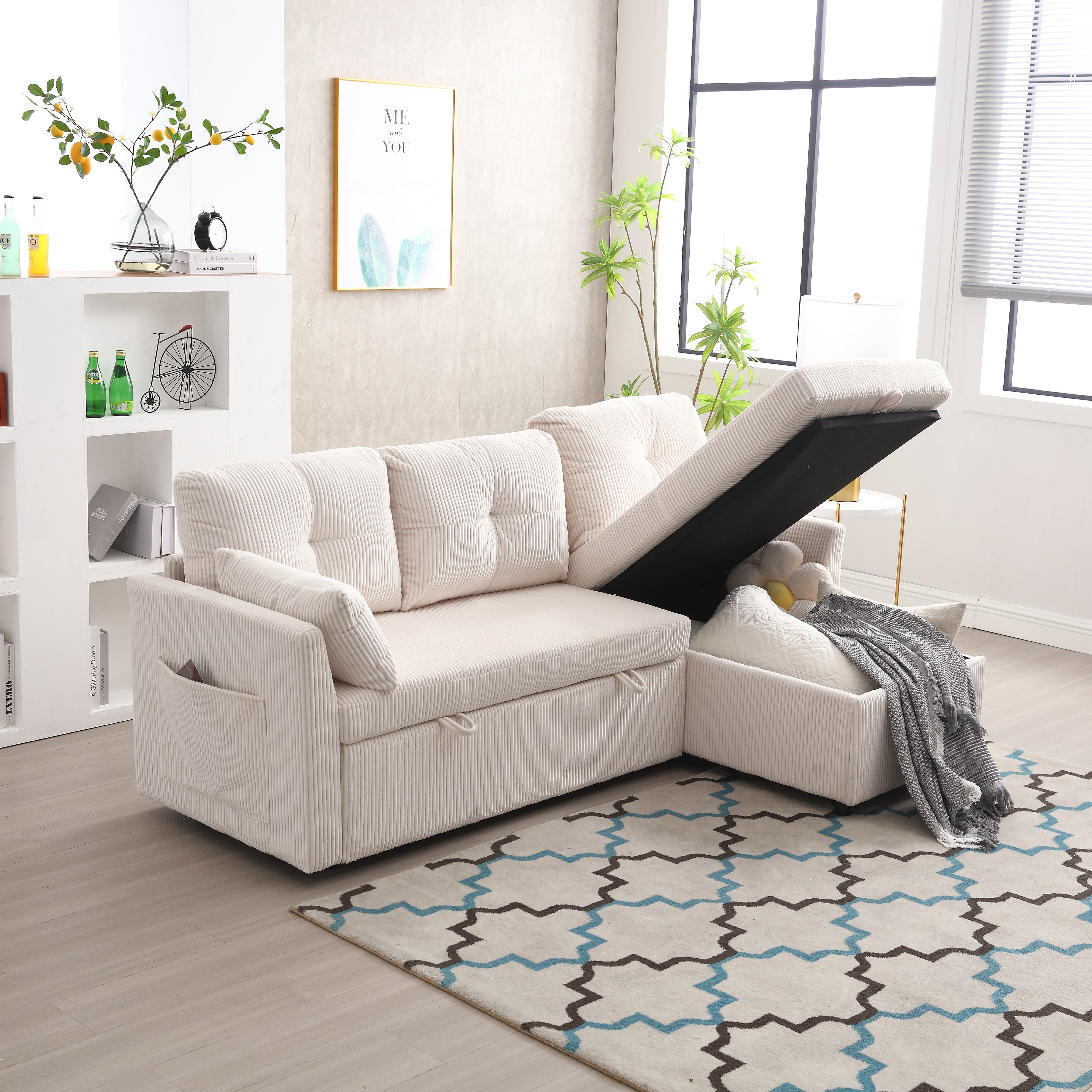 Divano letto multifunzione con contenitore e letto a scomparsa