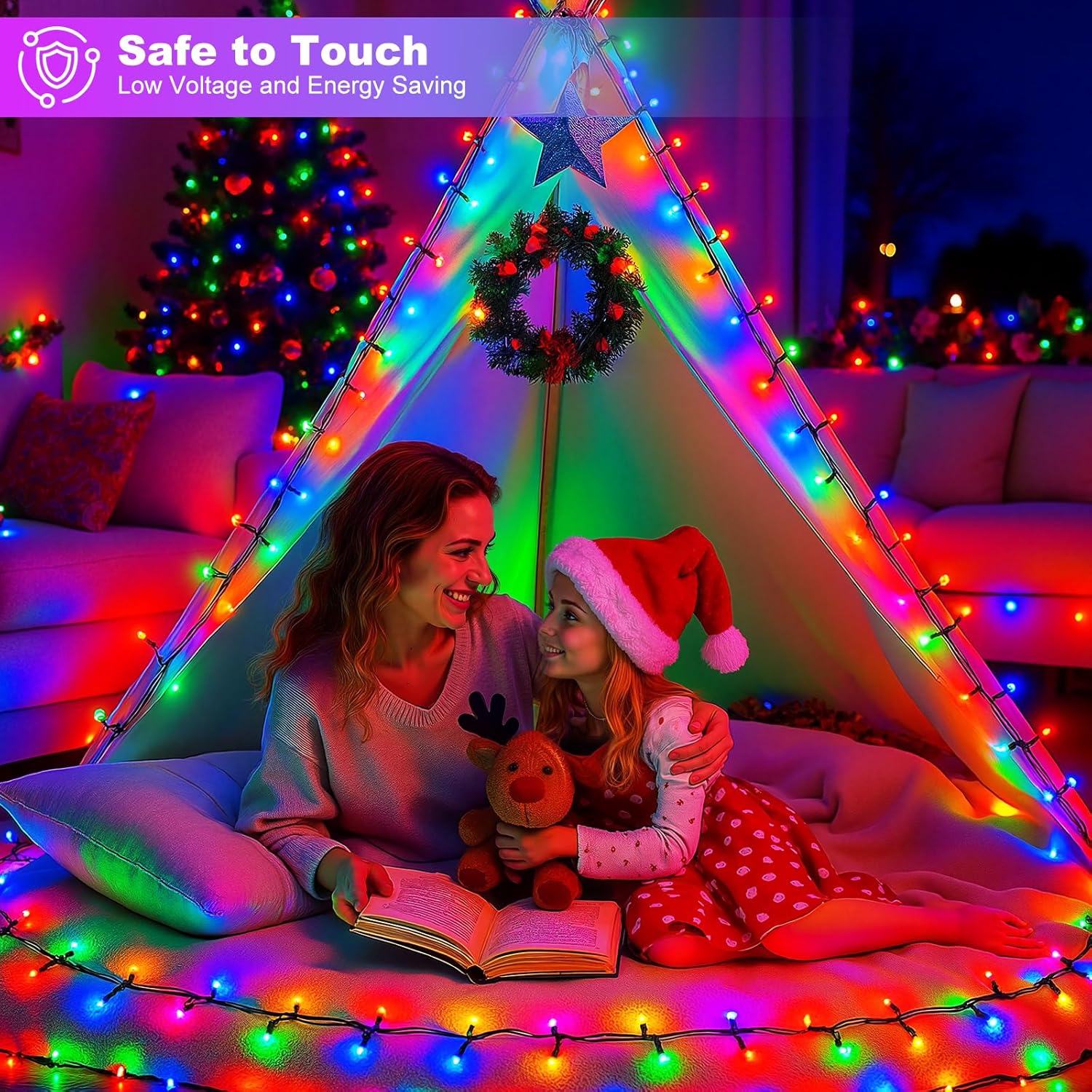 Albero di Natale luminoso per esterni, 20 m di luci a stringa da 200 LED per uso interno ed esterno, 8 modalità, luce colorata - 3