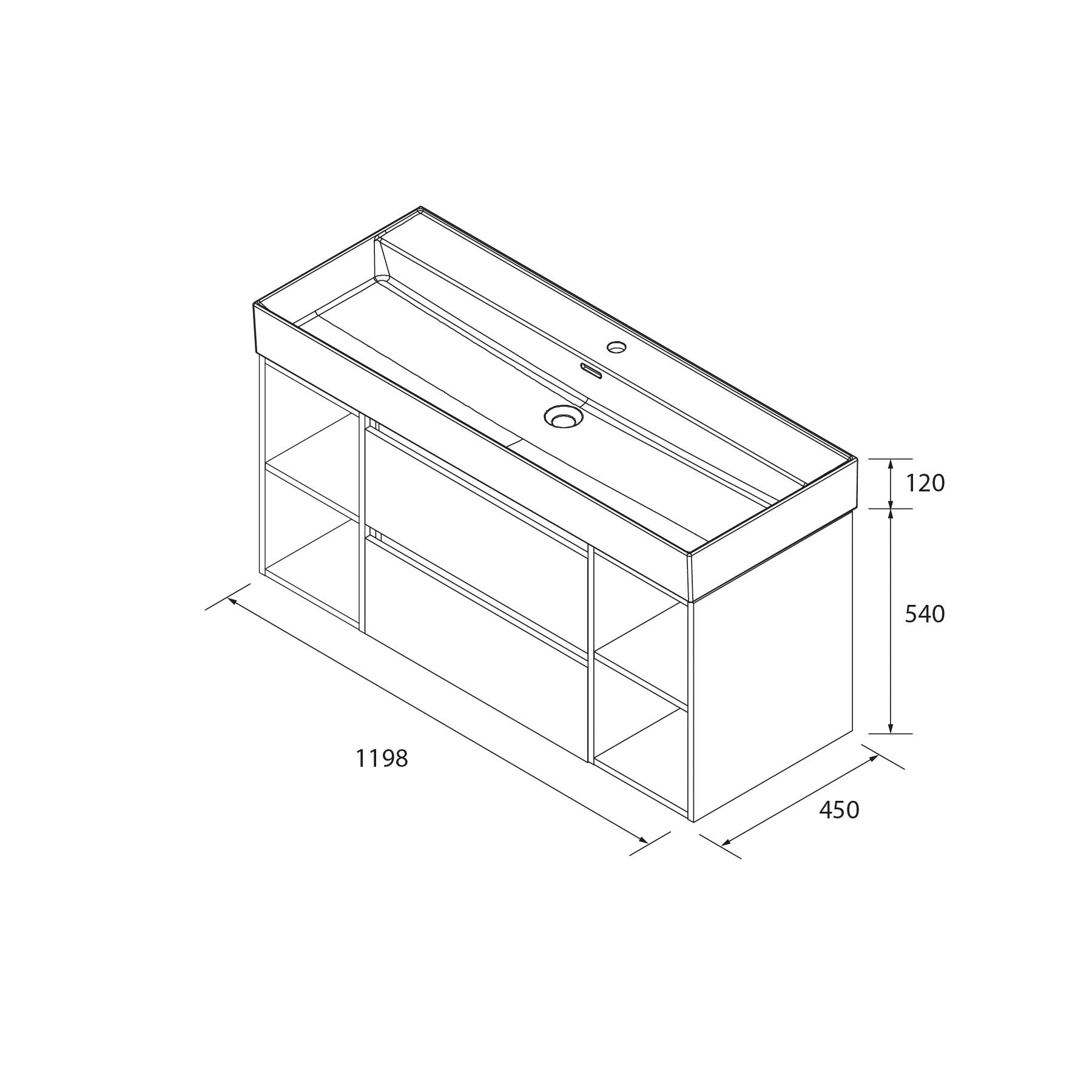 Meuble de salle de bain BEQUIA Plus 120cm Chêne | Vasque Porcelaine Centrale - 5
