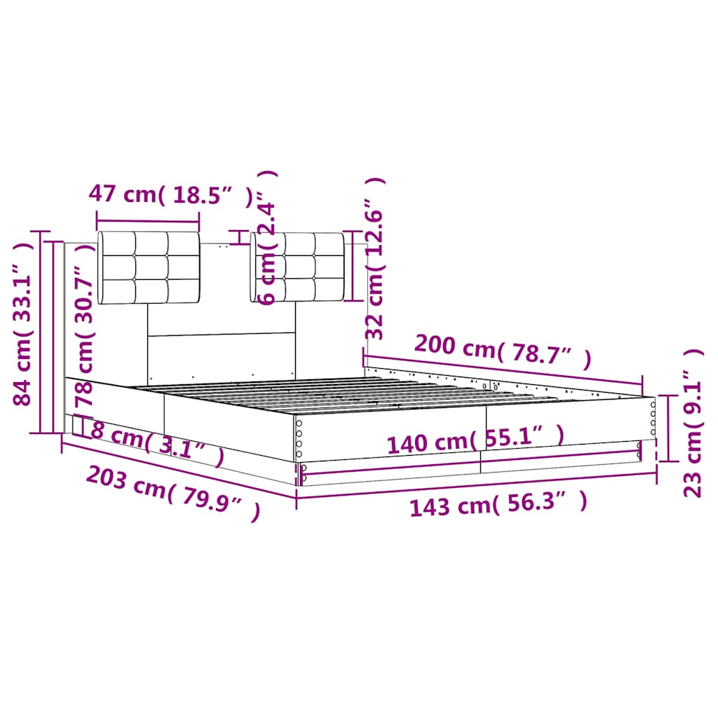 Cadre de lit sans matelas gris 140 x 200 cm - 9