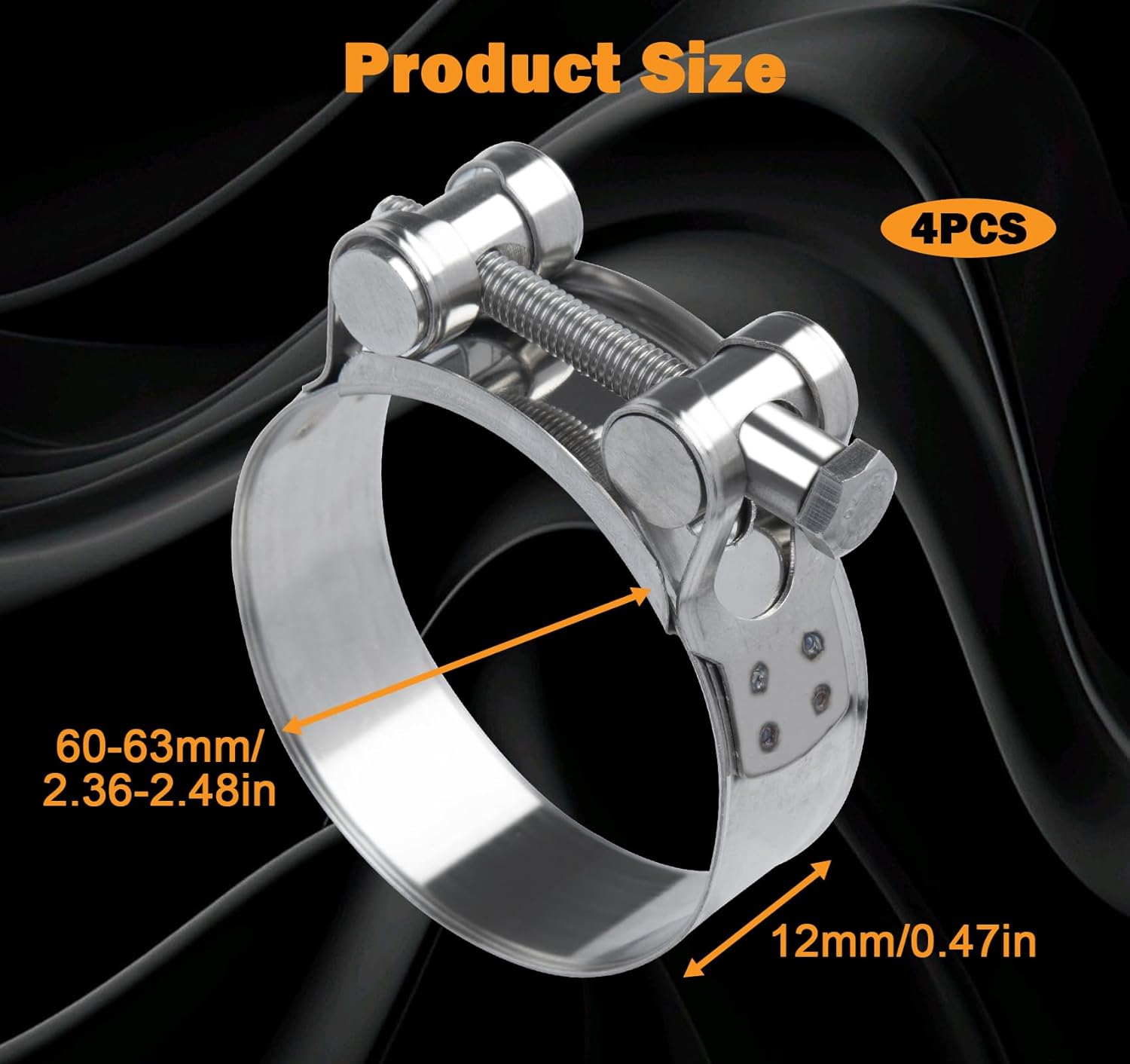 ISPINNER Confezione da 2 fascette stringitubo a T in acciaio inox da 5,1 cm, gamma di morsetti 56-64 mm per diametro interno tubo da 5,1 cm (nero