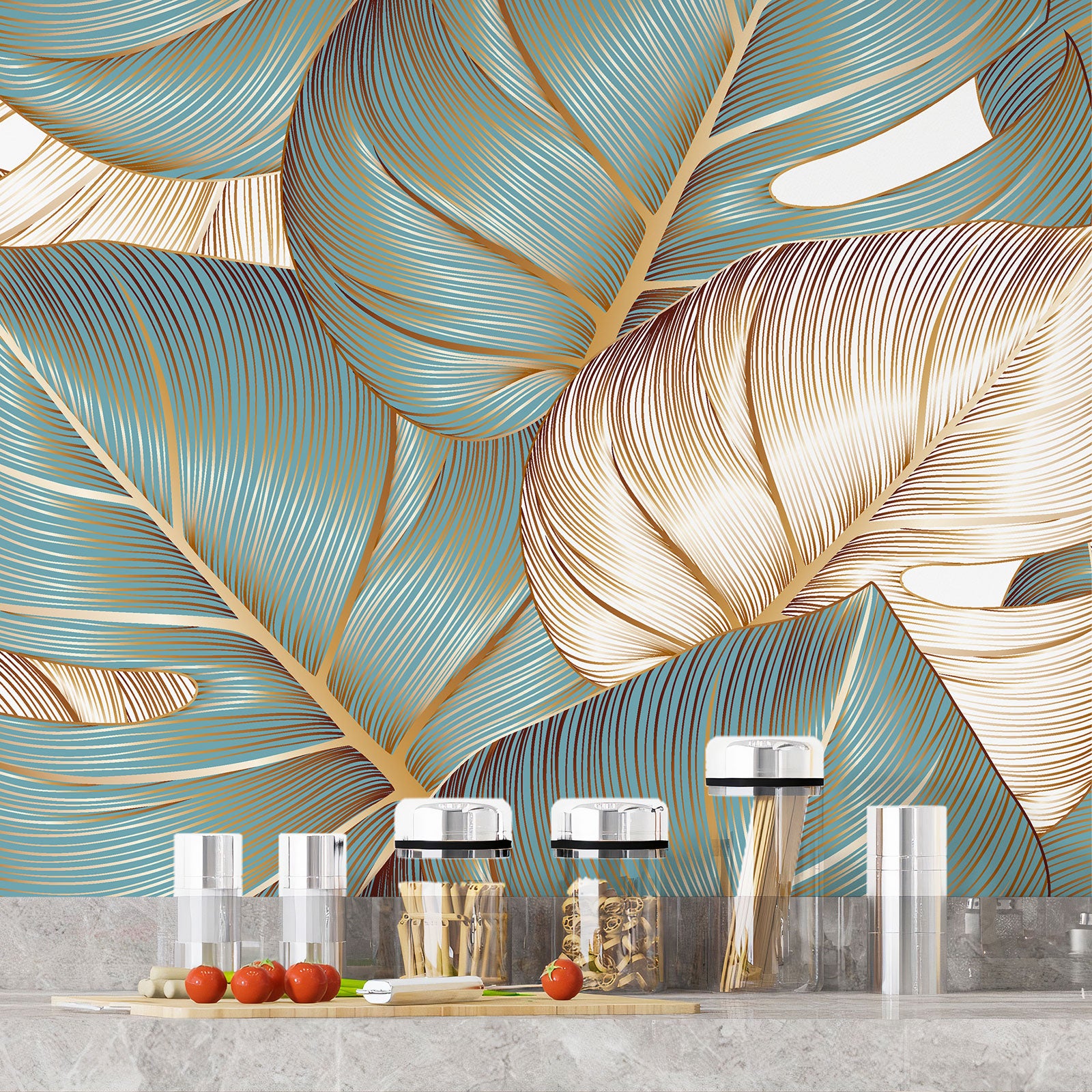 Crédence adhésive sticker décoratif pour cuisine - Fleurs tropicales - Adhésif + Protection MATE - 50x90 cm - 4
