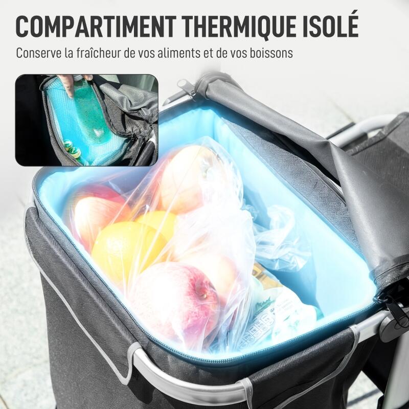 Chariot de courses pliable 40 L caddie de courses portable à roulettes avec poignée télescopique, 45,5x35,5x97cm, noir - 6