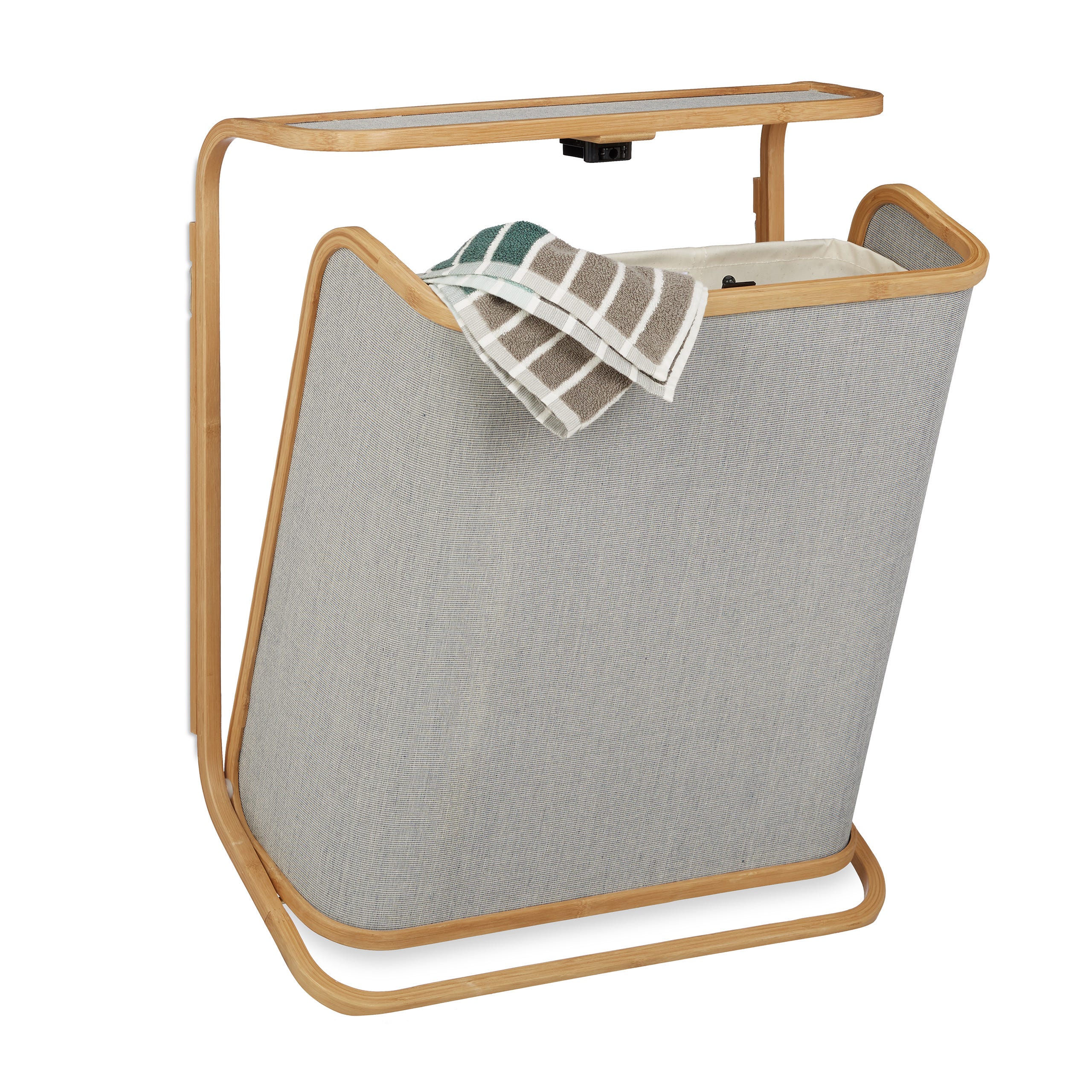 Cesto Portabiancheria Pieghevole 50L - 2 Pezzi Con Manici In Bambù, Nero, Per Camera E Bagno - Foto 5