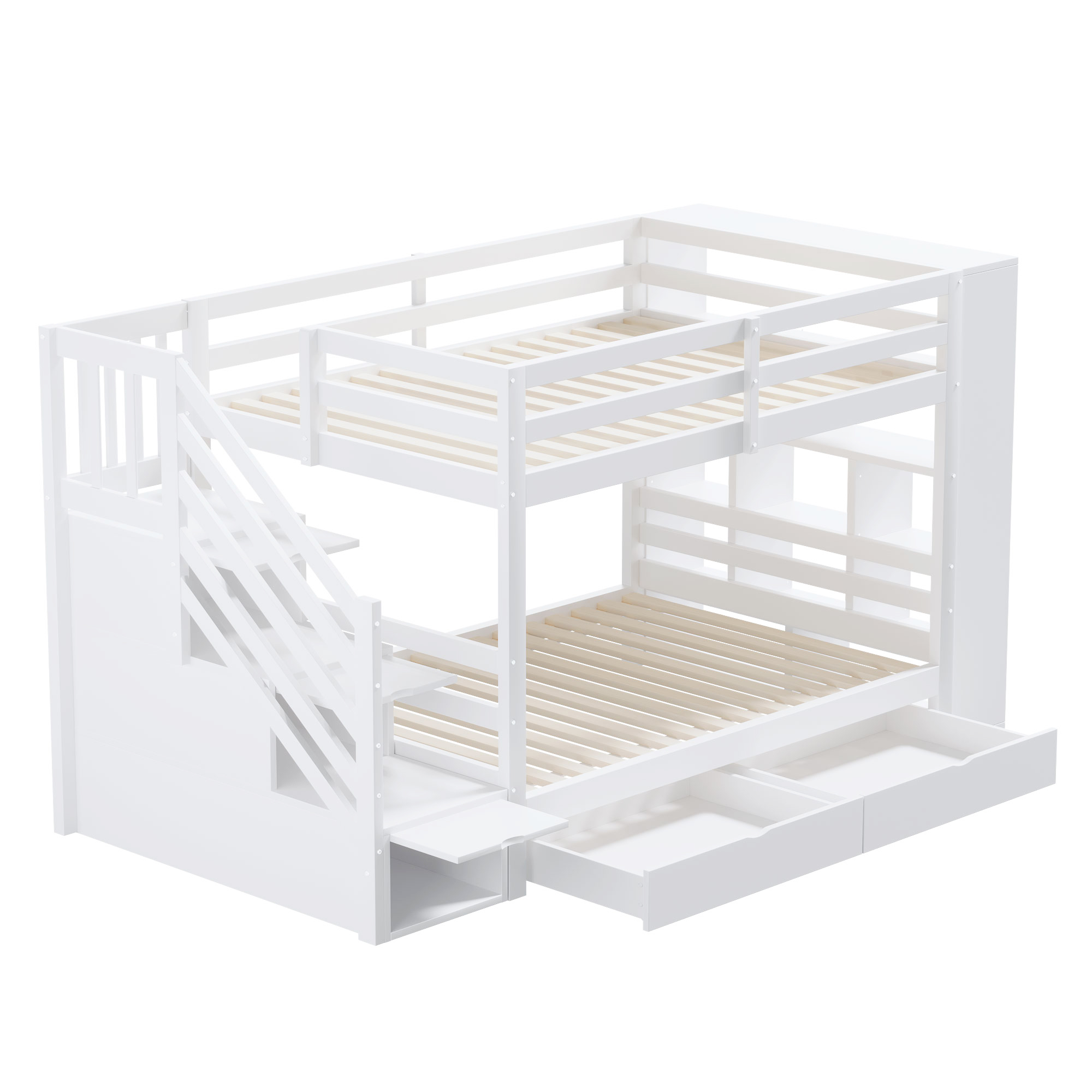 Lit superposé 90 x 200 cm, avec échelle de sécurité, tiroirs de rangement et placard, blanc - 6
