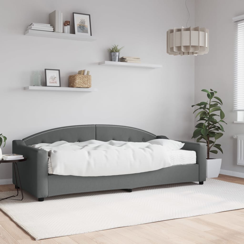 Sofá cama con colchón gris oscuro tejido 90x200 cm