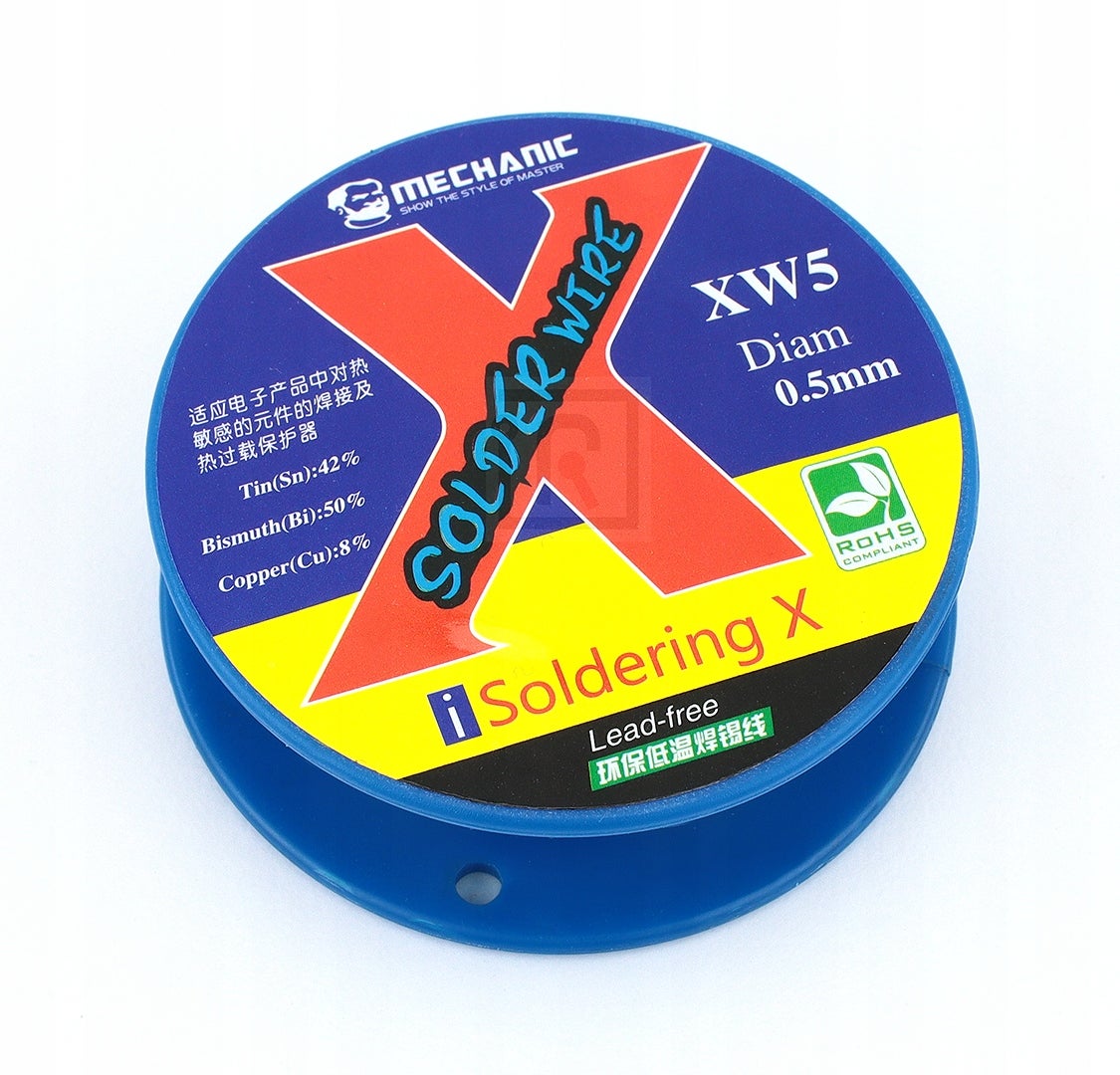 Spoiwo lutownicze Cyna Bezołowiowa Niskotopliwa Niskotemperaturowa Mechanic XW5 0,5mm 138 stopni 40g 1 szt.