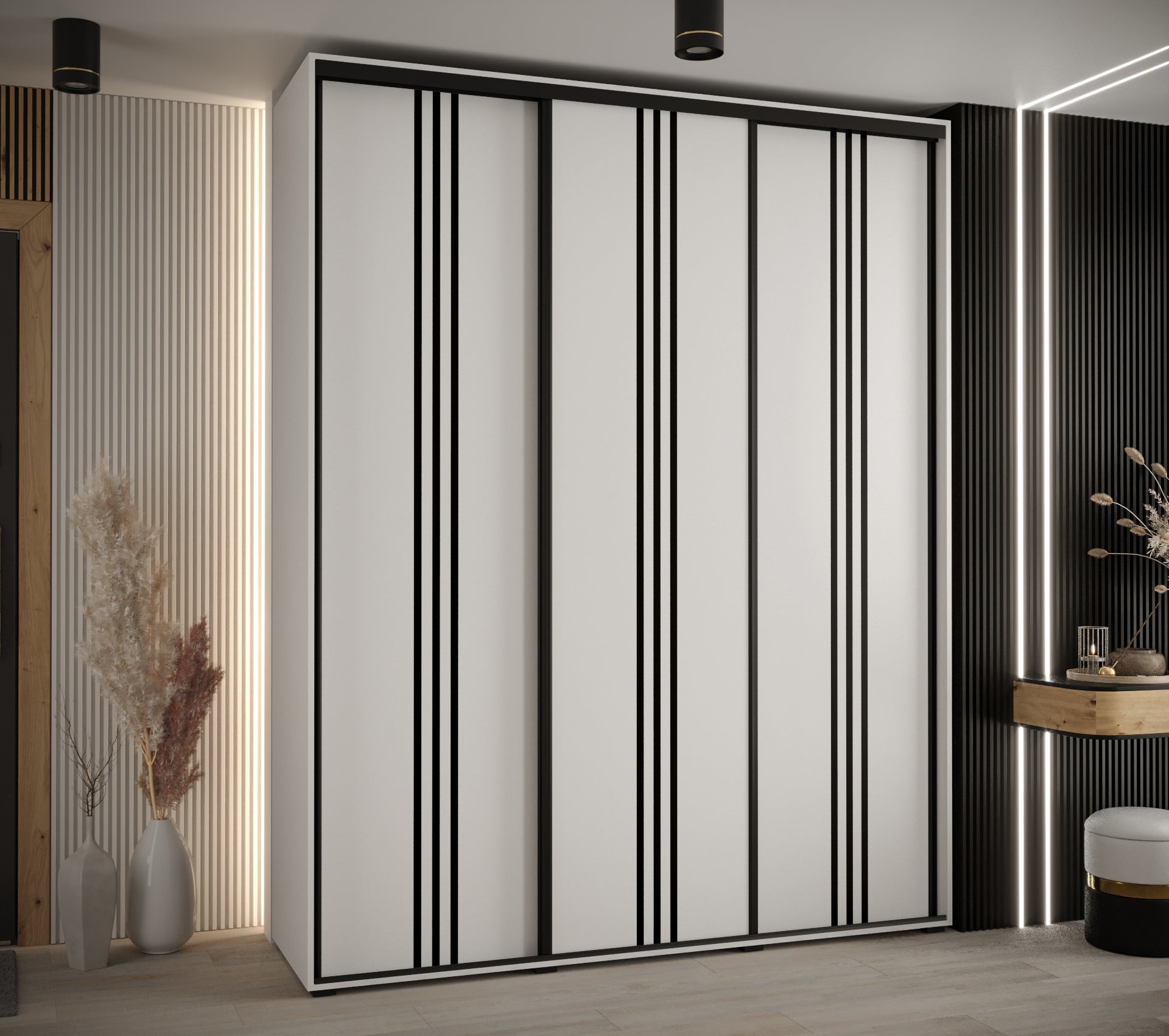 Szafa przesuwna wysoka Davos 6 200 x 45 x 235,2 cm biały + biały + u. czarny - Abiks Meble - 2