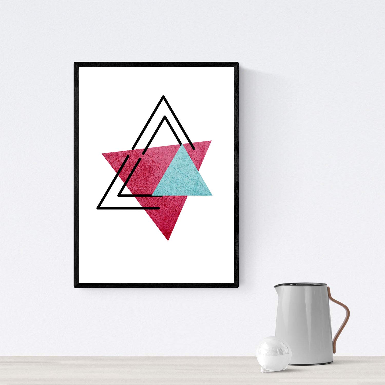 Set 4 lámina para enmarcar firmamento estrellado poster nordico con triangulos lámina con en tonos granates y cobres marco madera clara a3