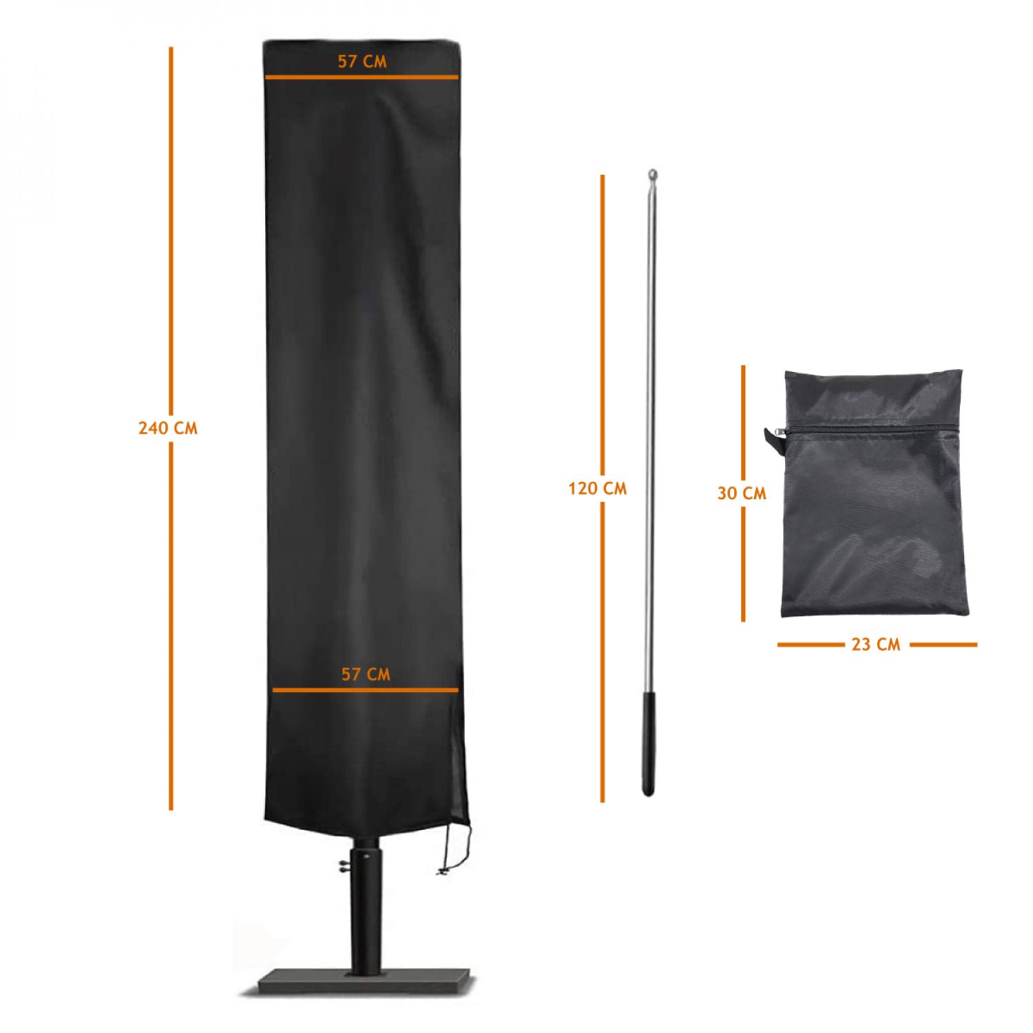 Housse de protection imperméable et anti-uv pour parasol - 240 x 57 - 57 cm - Noir - Linxor - 2