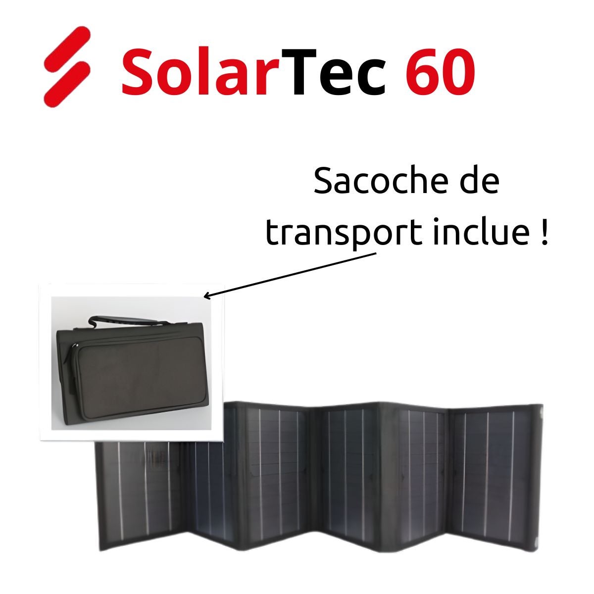 Panneau solaire portatif pliable SolarTec 60 - 60W 18V 3,3A - 6 pans monocristallins - Port USB A/C - Câble DC - Protec - 5