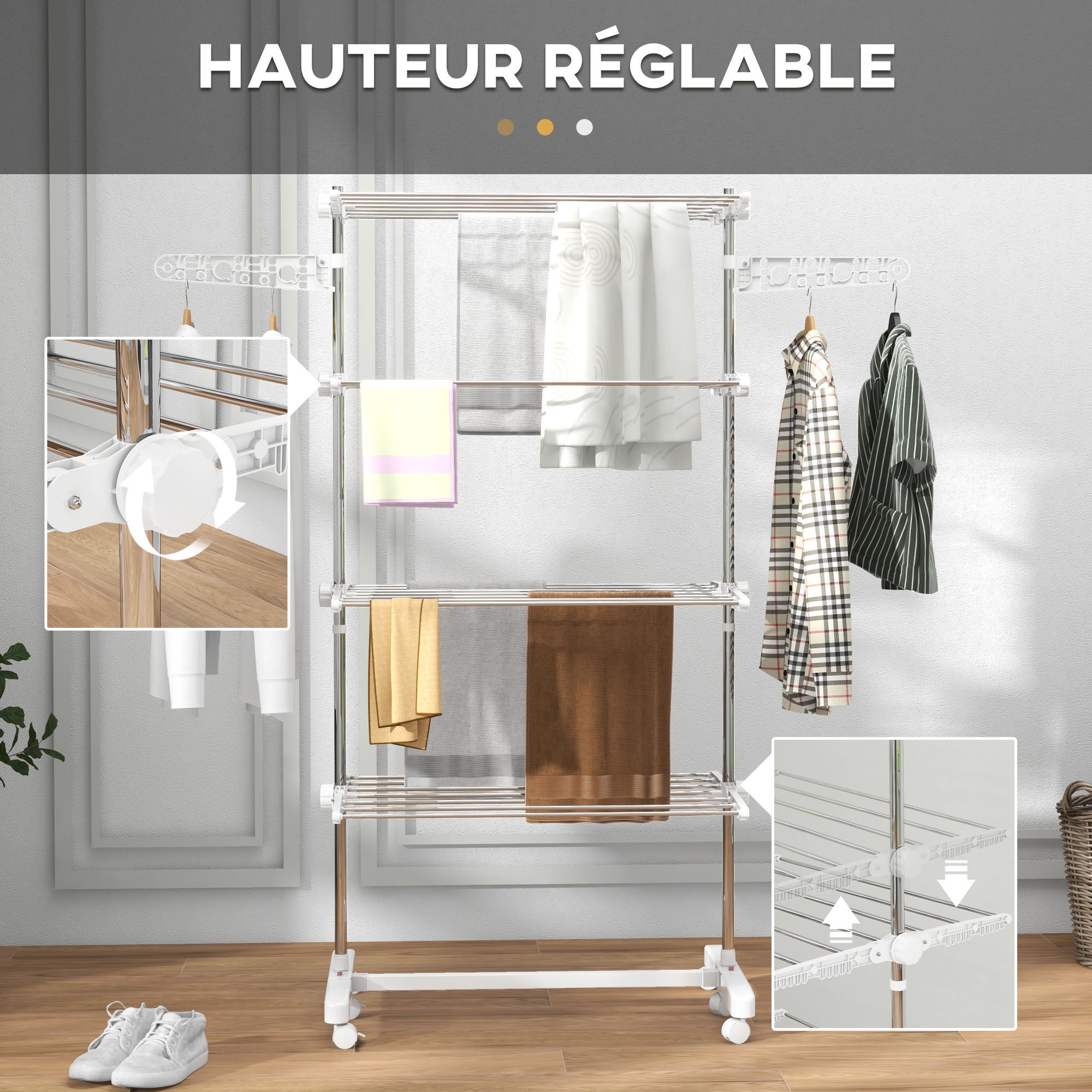 Étendoir à Linge Acier Inoxydable HOMCOM - 4