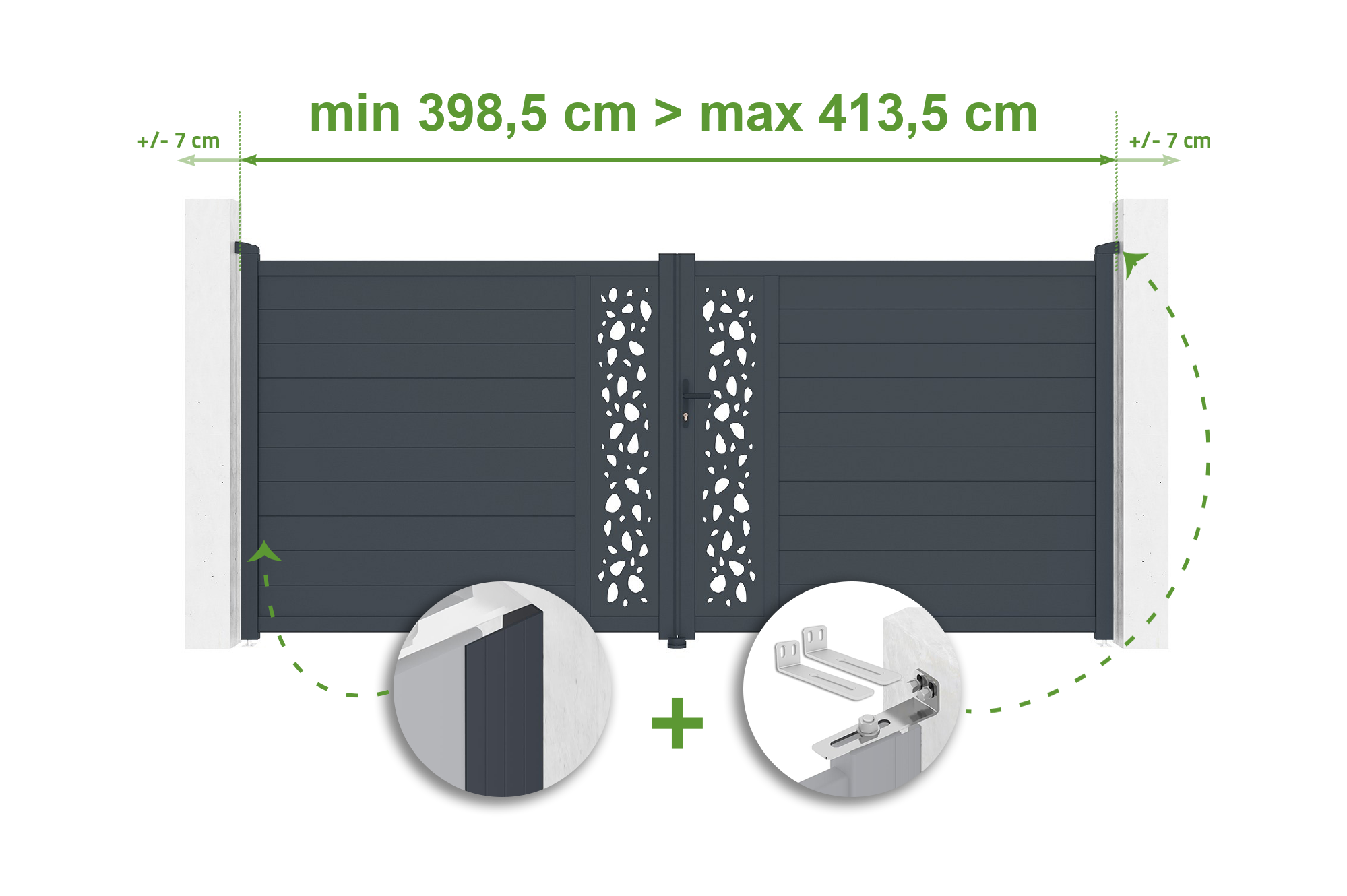 Brama skrzydłowa regulowana szerokość 4m SUNNY H.180cm szare aluminium