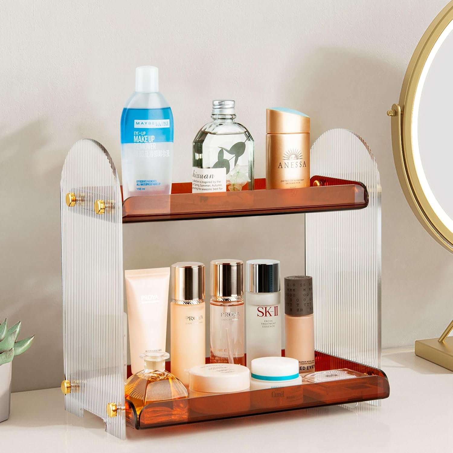 YIWANFW Organizador Esquinero De Baño, Estante Esquinero De 2 Niveles, Organizador De Maquillaje Para Tocador, Bandeja De Perfume Para Almacenamiento De Esquina, Organizador De Encimera De Cocina De