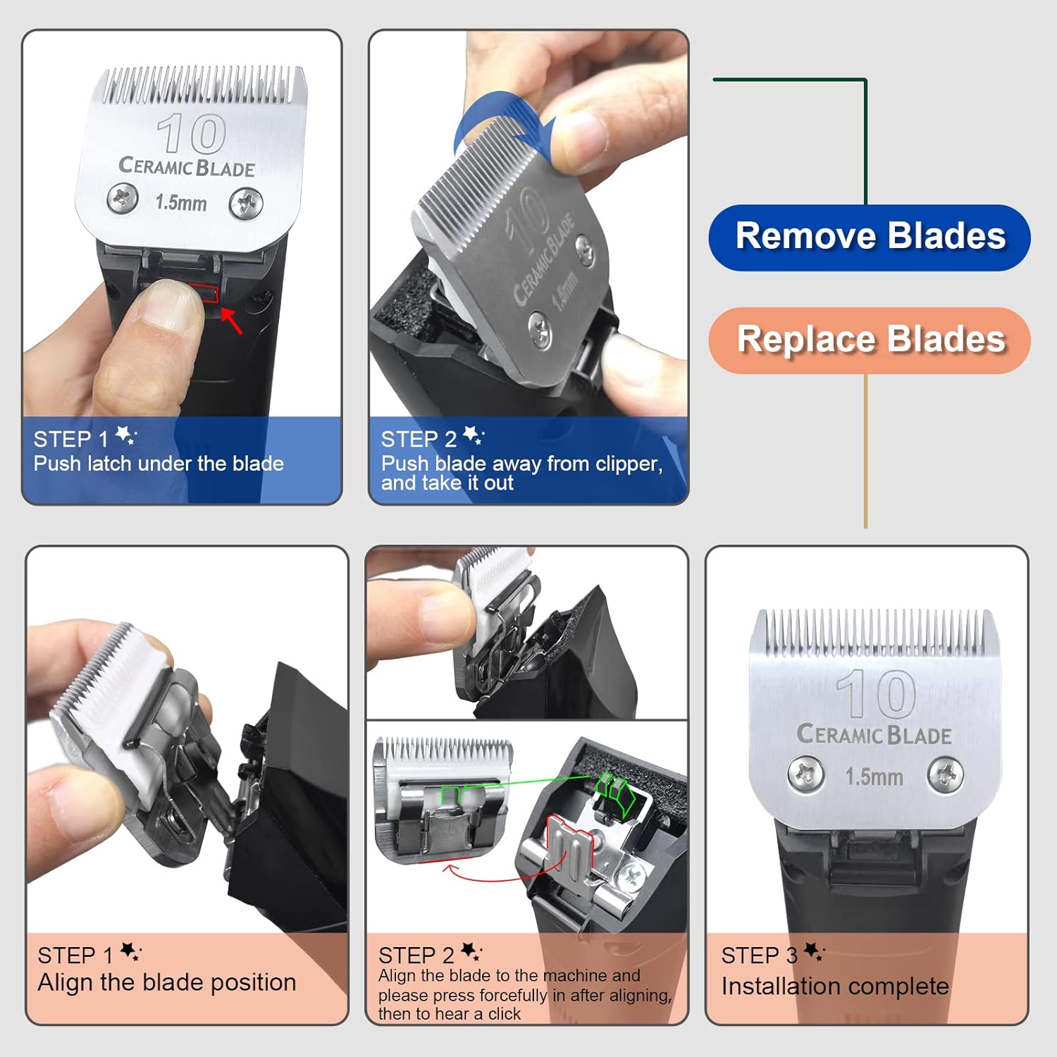 Lâminas para máquina de tosar cães elétrica, compatíveis com Moser 45-50/Heiniger/Andis Oster A5 Wahl série KM, tamanho 10. - 5