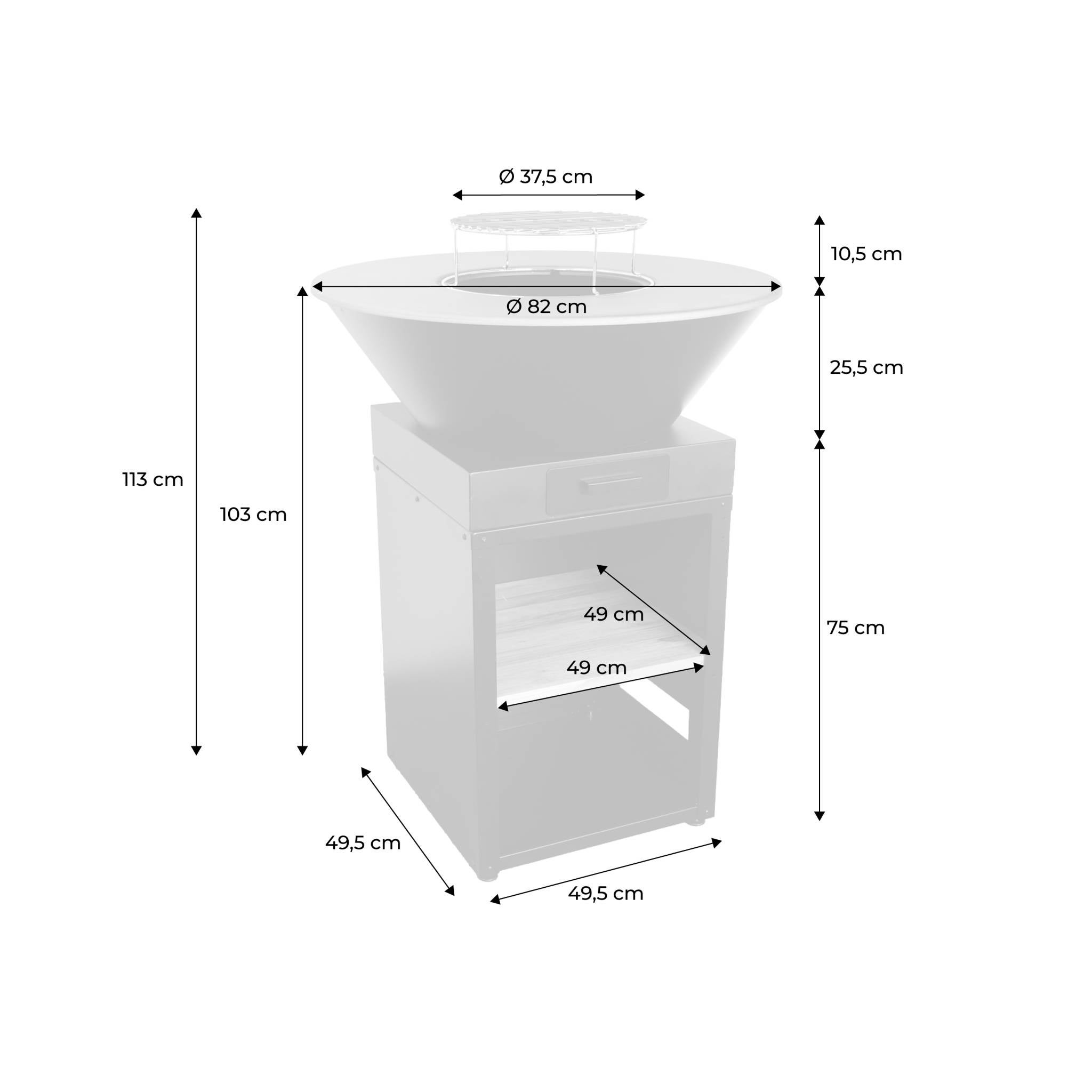 Brasero barbecue Ø81.5cm avec grille de cuisson et espace de rangement MOMBACHO - 4
