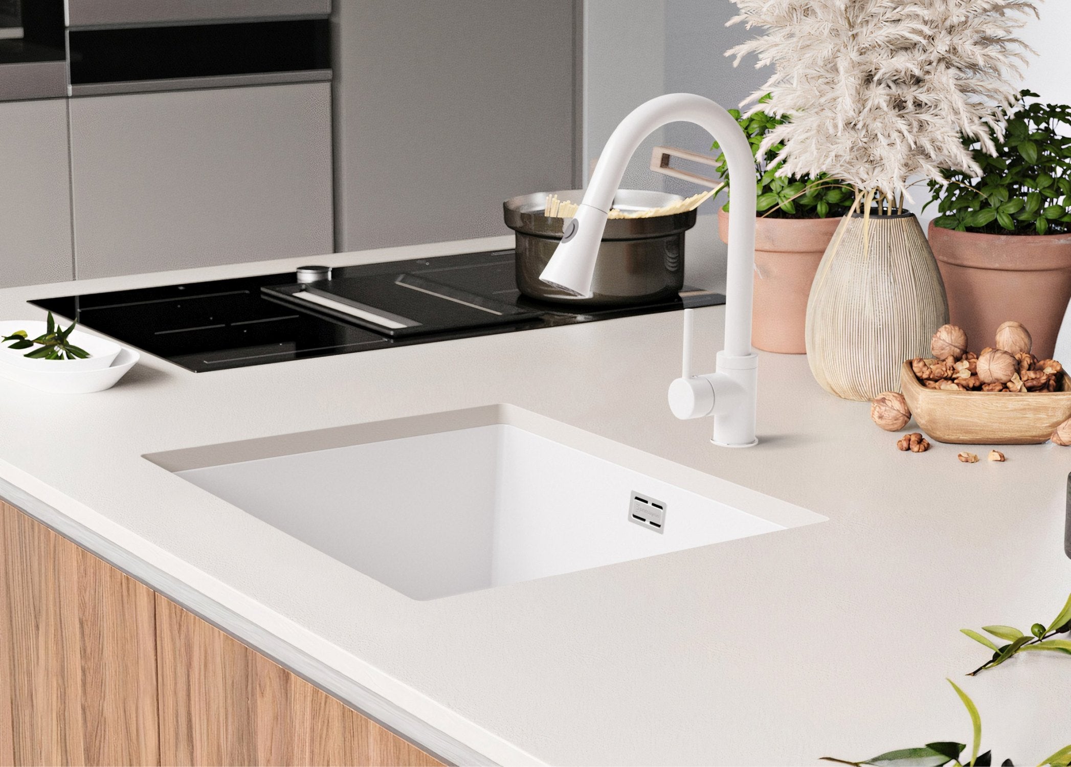 Lava-louça de encastrar Todo Branco 56x47cm, Pia de Cozinha 1 cuba + Kit de drenagem, Pia em Granito em armários de 60cm - Londres PRIMAGRAN - 9