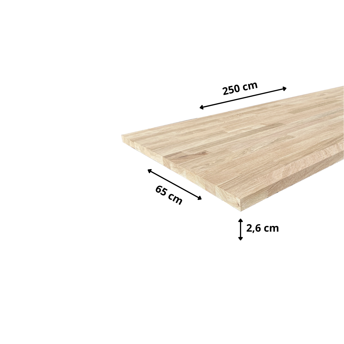Plan de travail bois massif Chêne lamellé abouté L.250 x P.65 cm, Ep.26 mm - 5