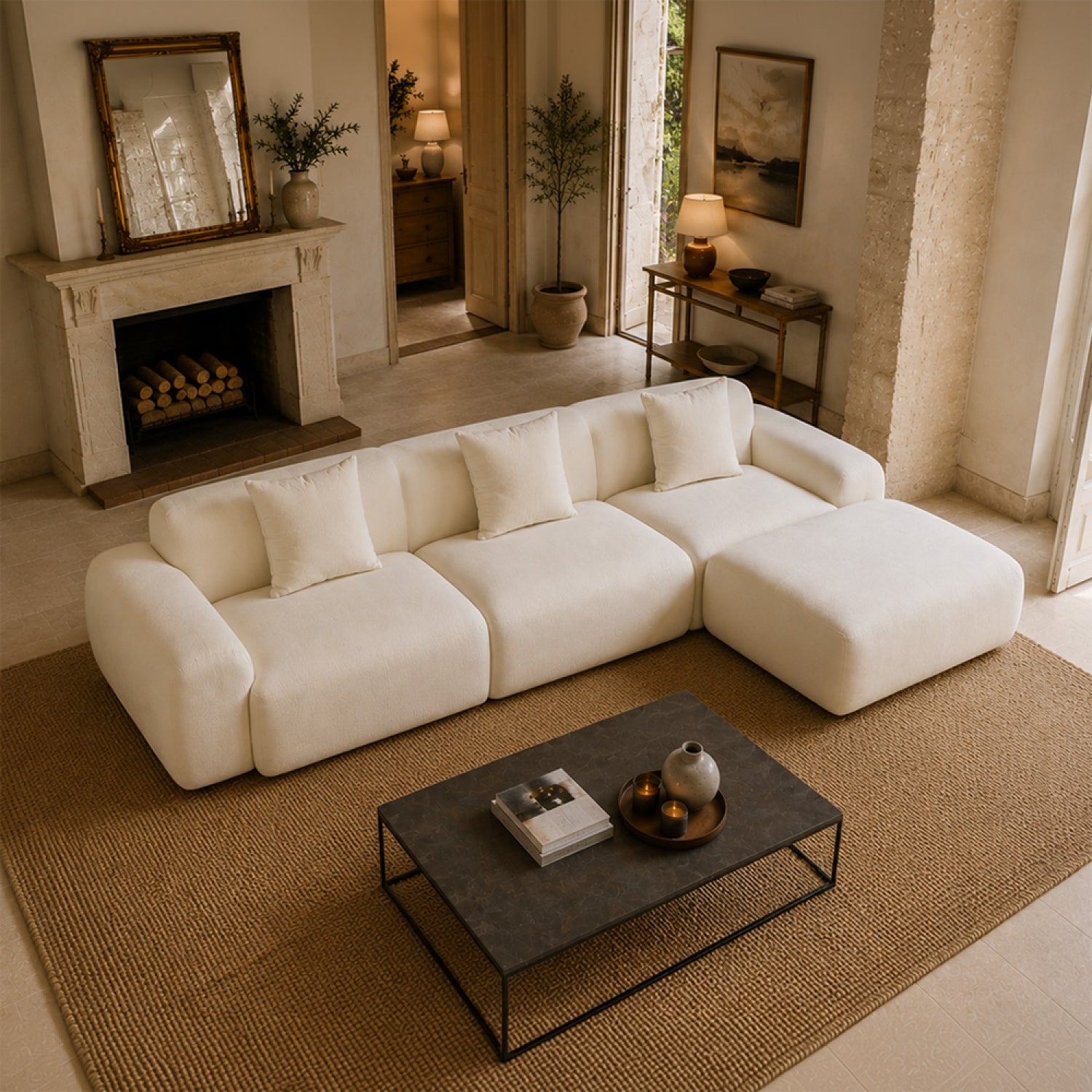 Canapé nuage compressé modulable en tissu chenille beige 4-5 places SHEFFIELD - 4