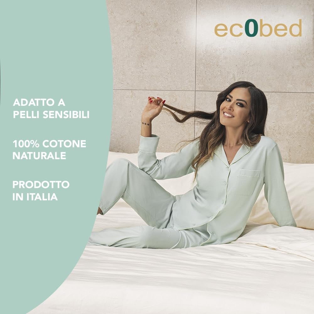 Zer0bed Set Lenzuola Matrimoniali 100% Cotone Sbozzimato - Ec0bed Made In Italy, Non Tinto, Non Sbiancato, Fresco E Traspirante