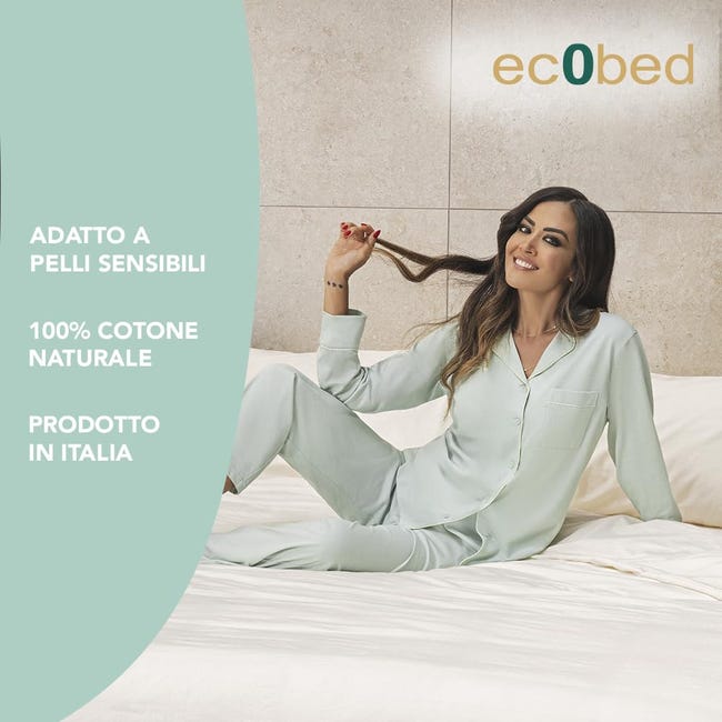 Zer0bed Set Lenzuola Matrimoniali 100% Cotone Sbozzimato - Ec0bed Made In Italy, Non Tinto, Non Sbiancato, Fresco E Traspirante