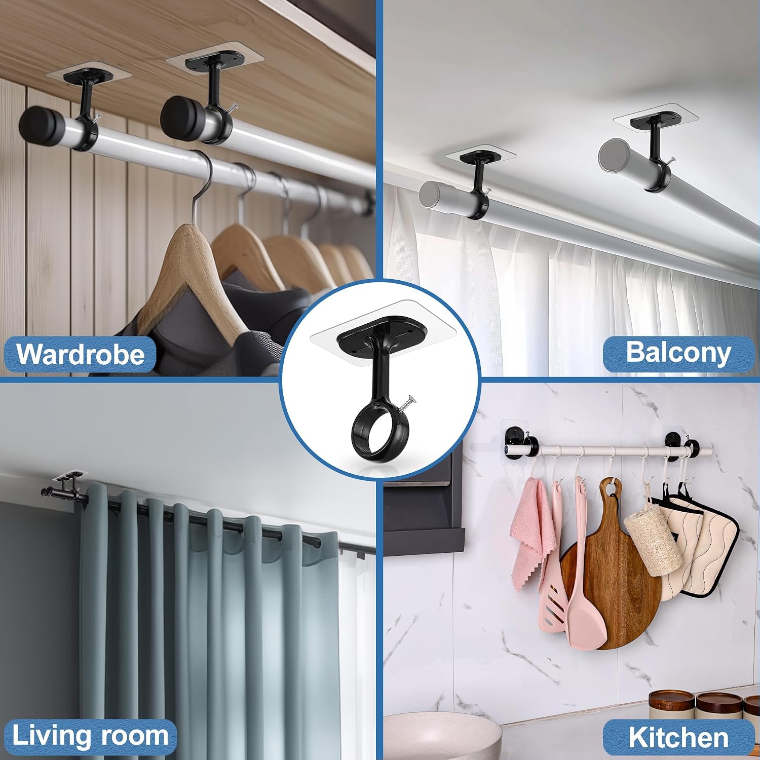 6 Supports de Tringle à Rideaux sans Perçage Plafond et Mur | Leroy Merlin