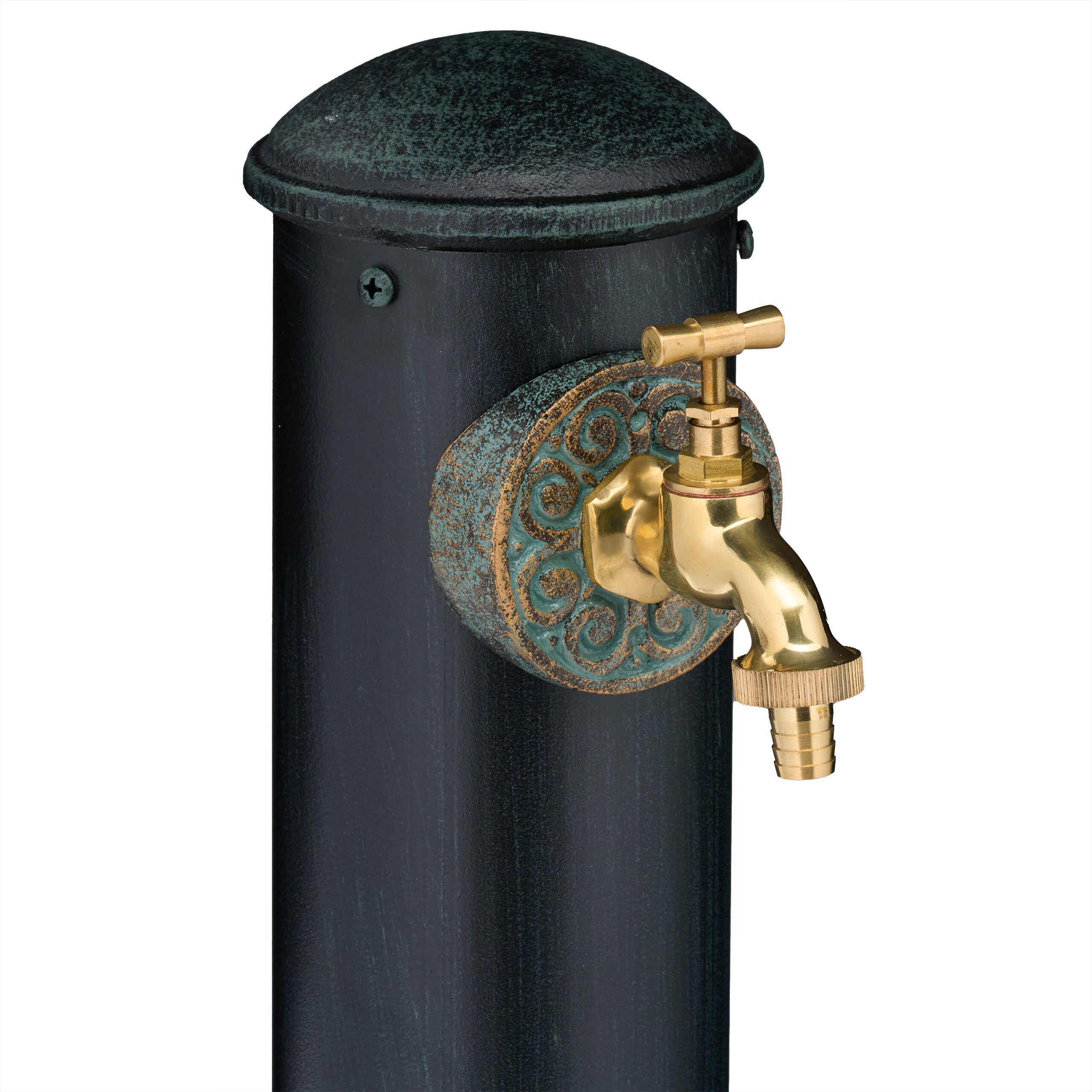 Fontaine extérieure de jardin, design antique, robinet, HLP 91x18x17,5 cm, aussi pour la terrasse, vert foncé, Relaxdays - 7