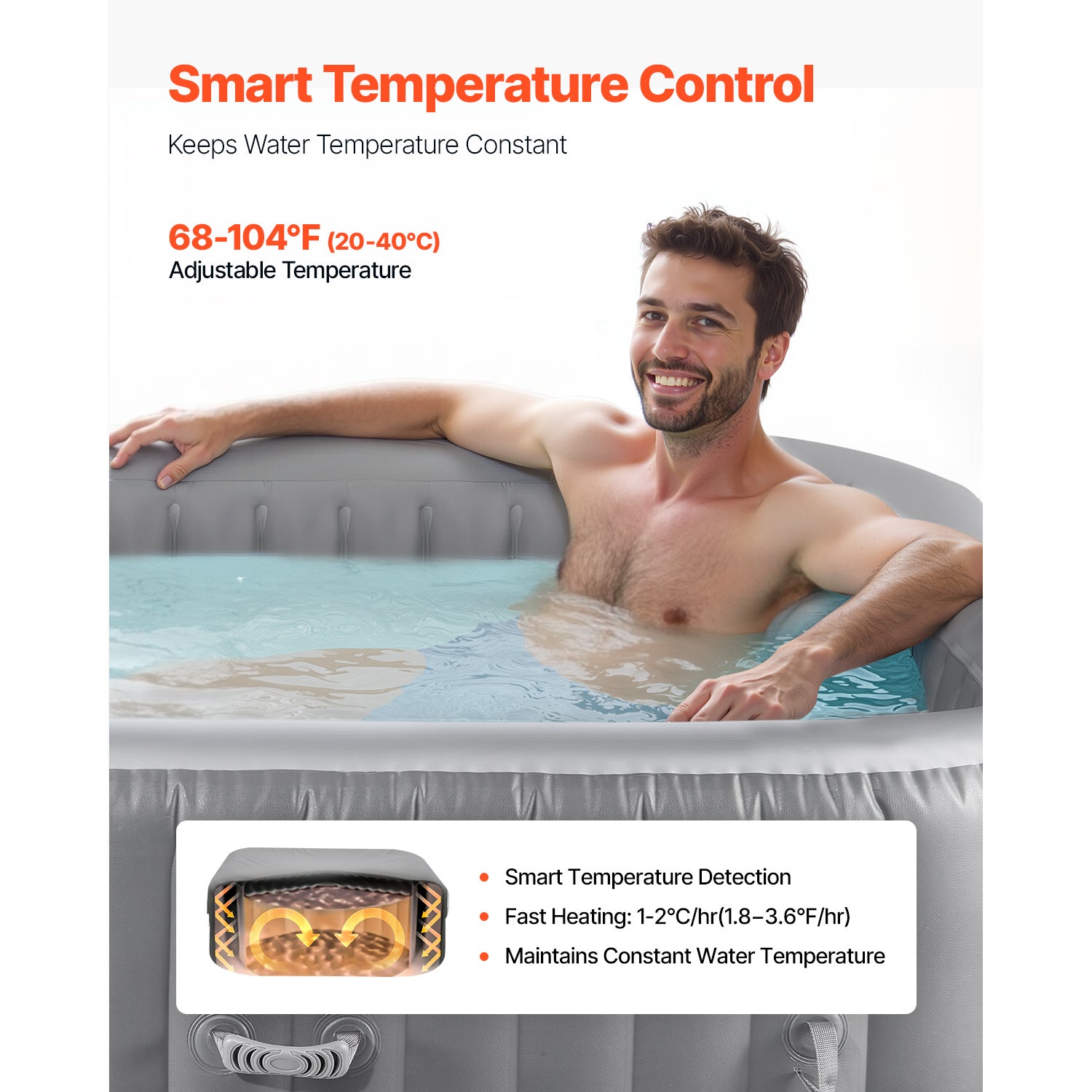 Bain à Remous Gonflable SucceBuy 2-4 Personnes 185x185x66 cm, 130 Bulles, 910 L, Chauffage 220V, PVC Renforcé, Gris - 5