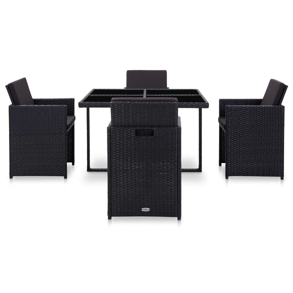 Salon de jardin 5 pcs avec coussins Résine tressée Noir 36 - 2