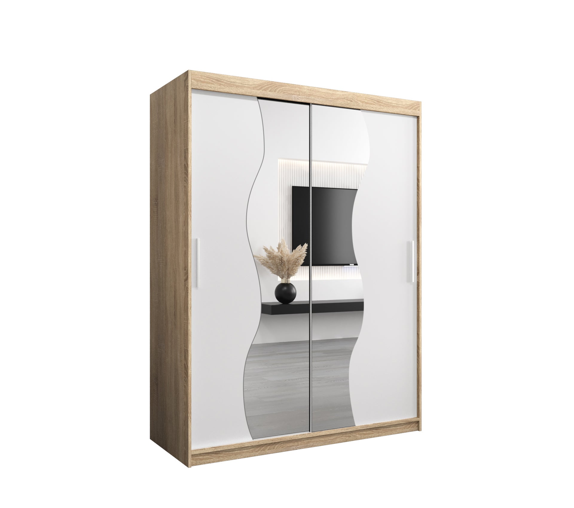 Szafa przesuwna garderoba MADRYT 150 x 62 x 200 cm Sonoma + Biały - Abiks Meble