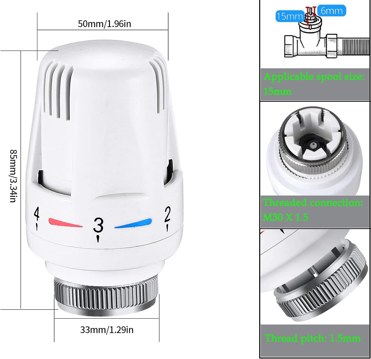 Termostati Per Termosifone - Set Da 8 Pezzi, Filetto M30 X 1.5, Testa Termostatica Regolabile