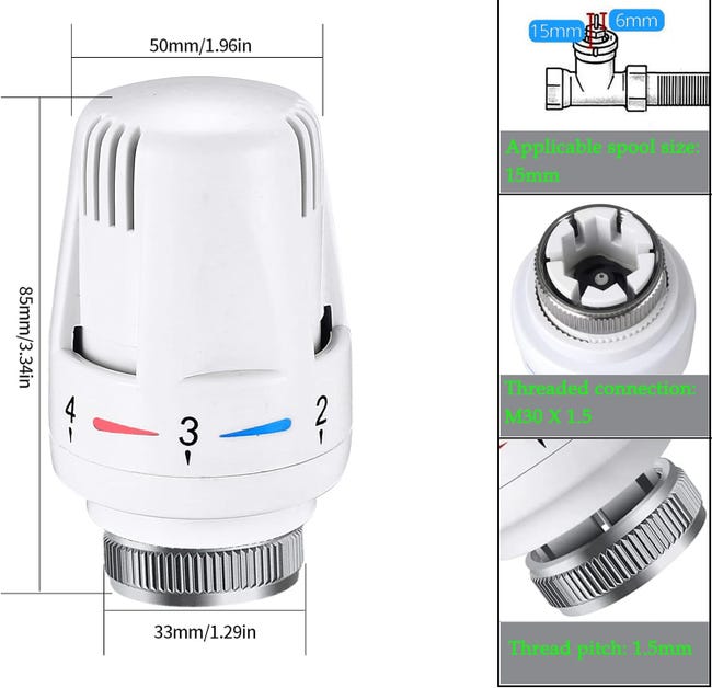Termostati Per Termosifone - Set Da 8 Pezzi, Filetto M30 X 1.5, Testa Termostatica Regolabile