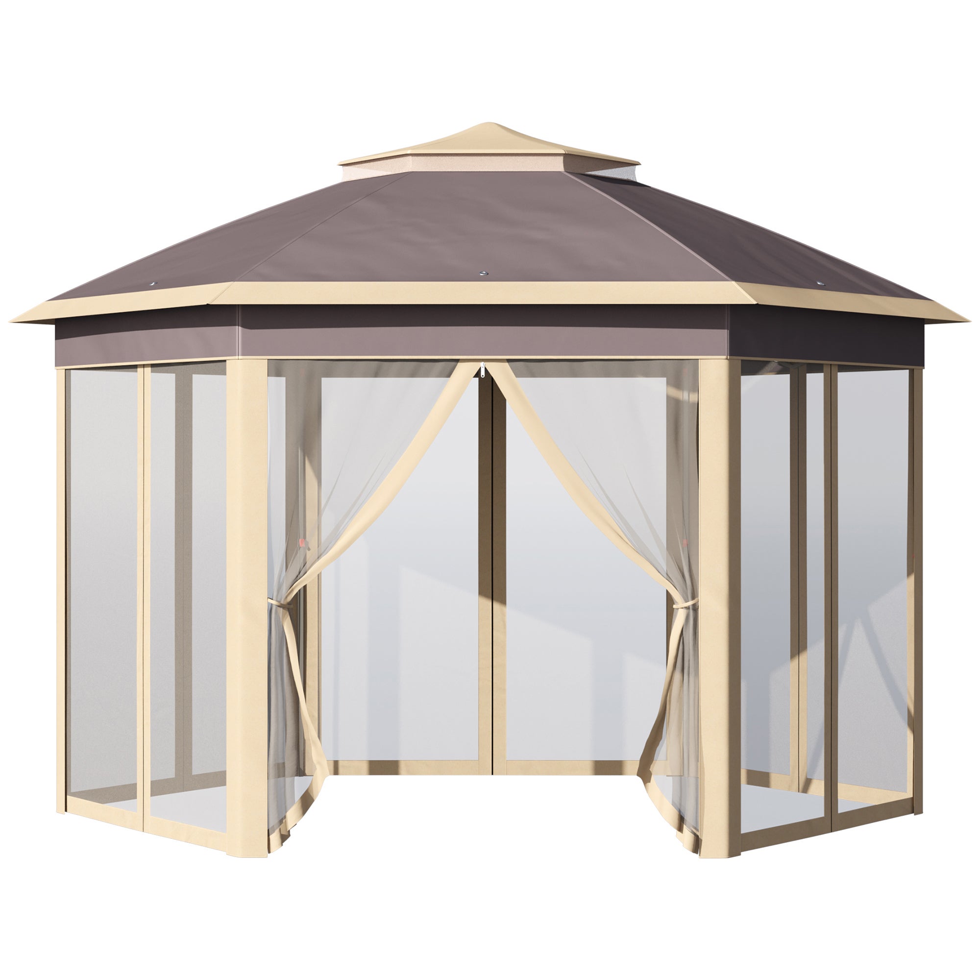 Carpa Plegable Outsunny Metal, Tela Oxford Beige 405x340x285 cm - 2