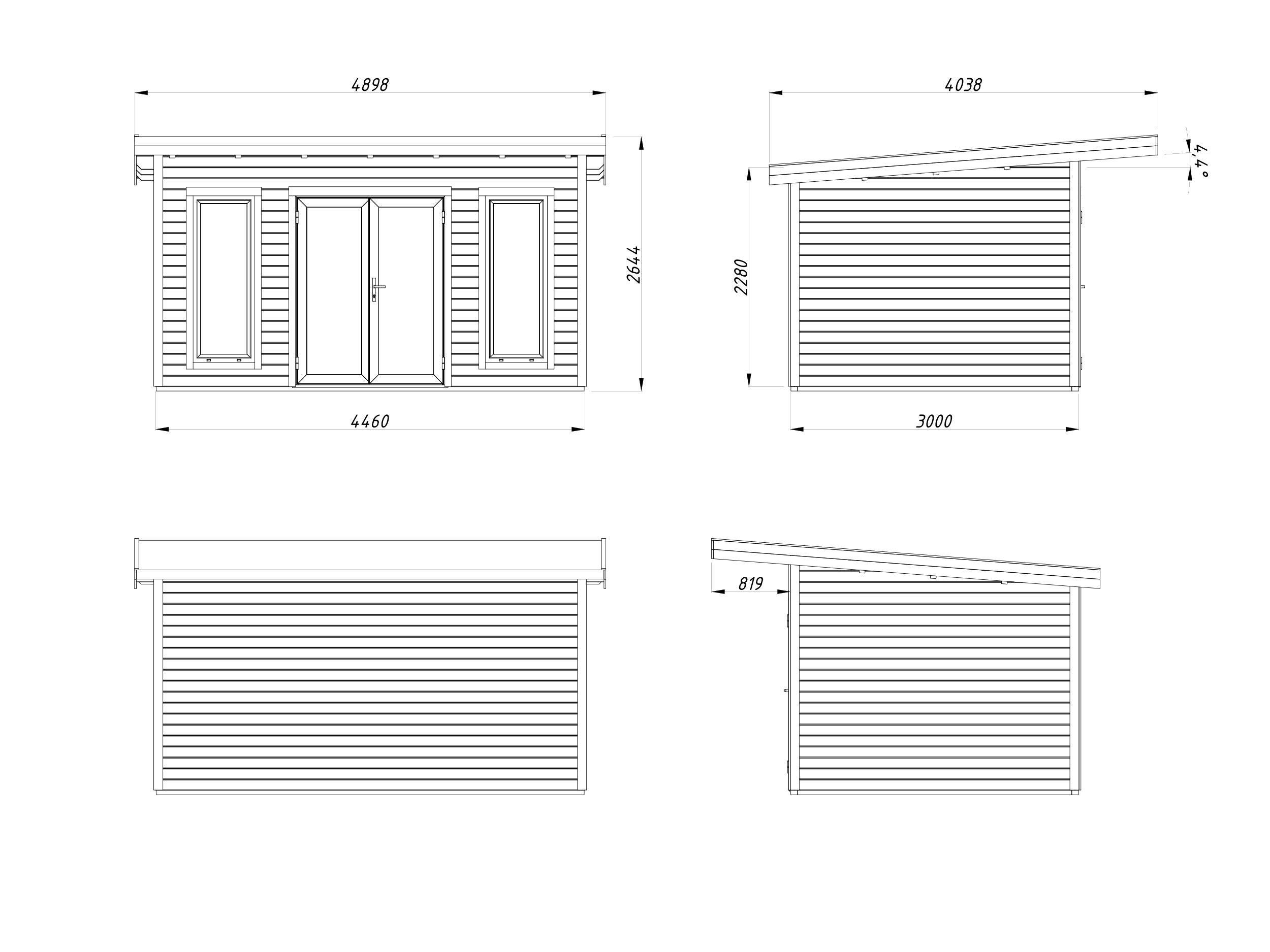 Studio de jardin en bois Aurelia - PALMAKO - Ep.44 mm - 446 x 300 cm - 19,8 m² - Double vitrage trempé - 5