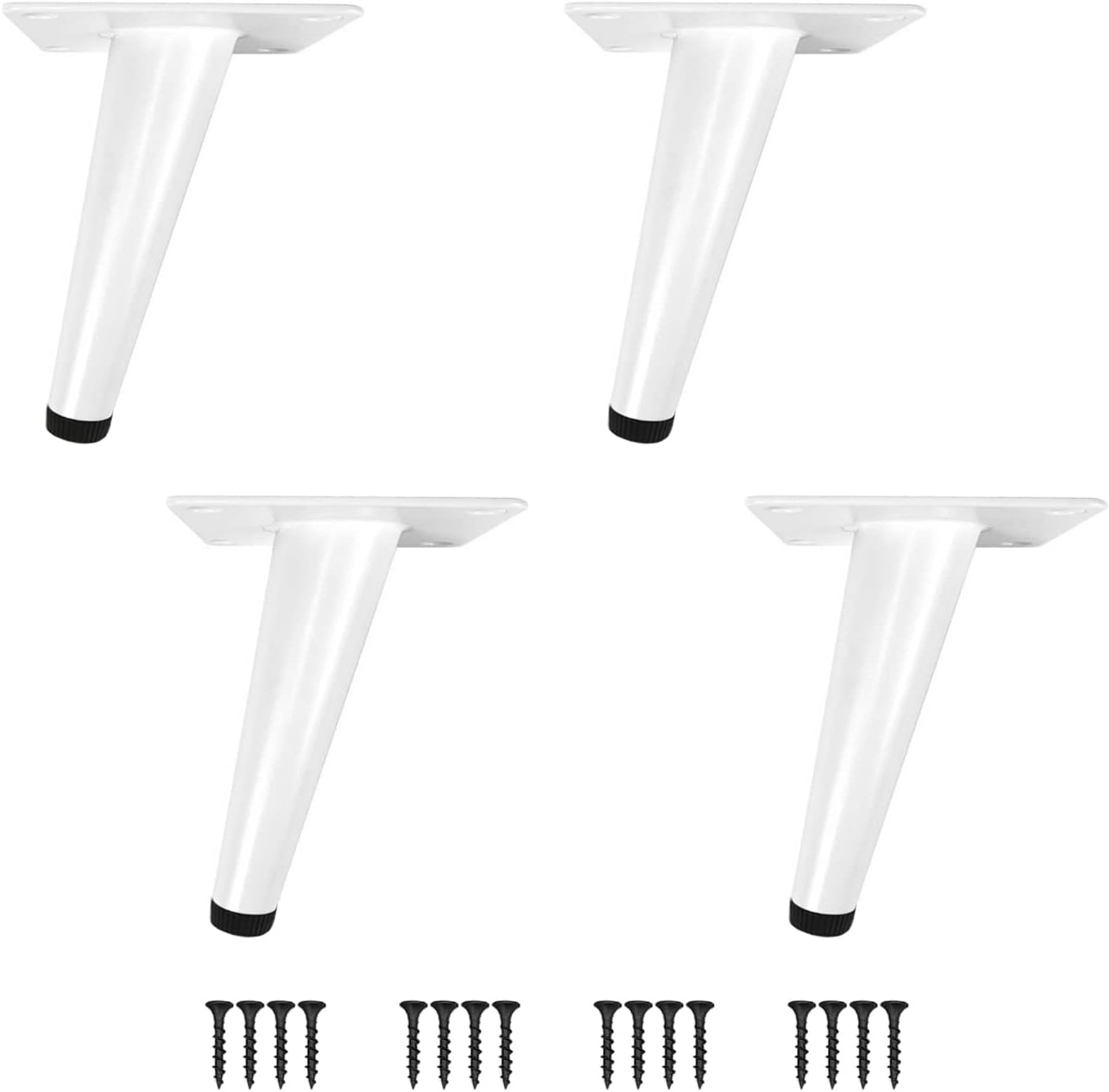 Nogi do stołu, stożkowe, 4 szt., nogi do mebli ze stali nierdzewnej, skośne/pionowe, z cichą podstawą (wysokość 10 cm (4"), kolor biały)