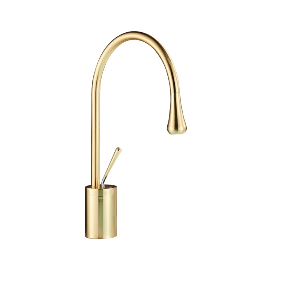 Bateria łazienkowa, bateria umywalkowa w kolorze szczotkowanego złota, ciepła i zimna woda, wersja krótka