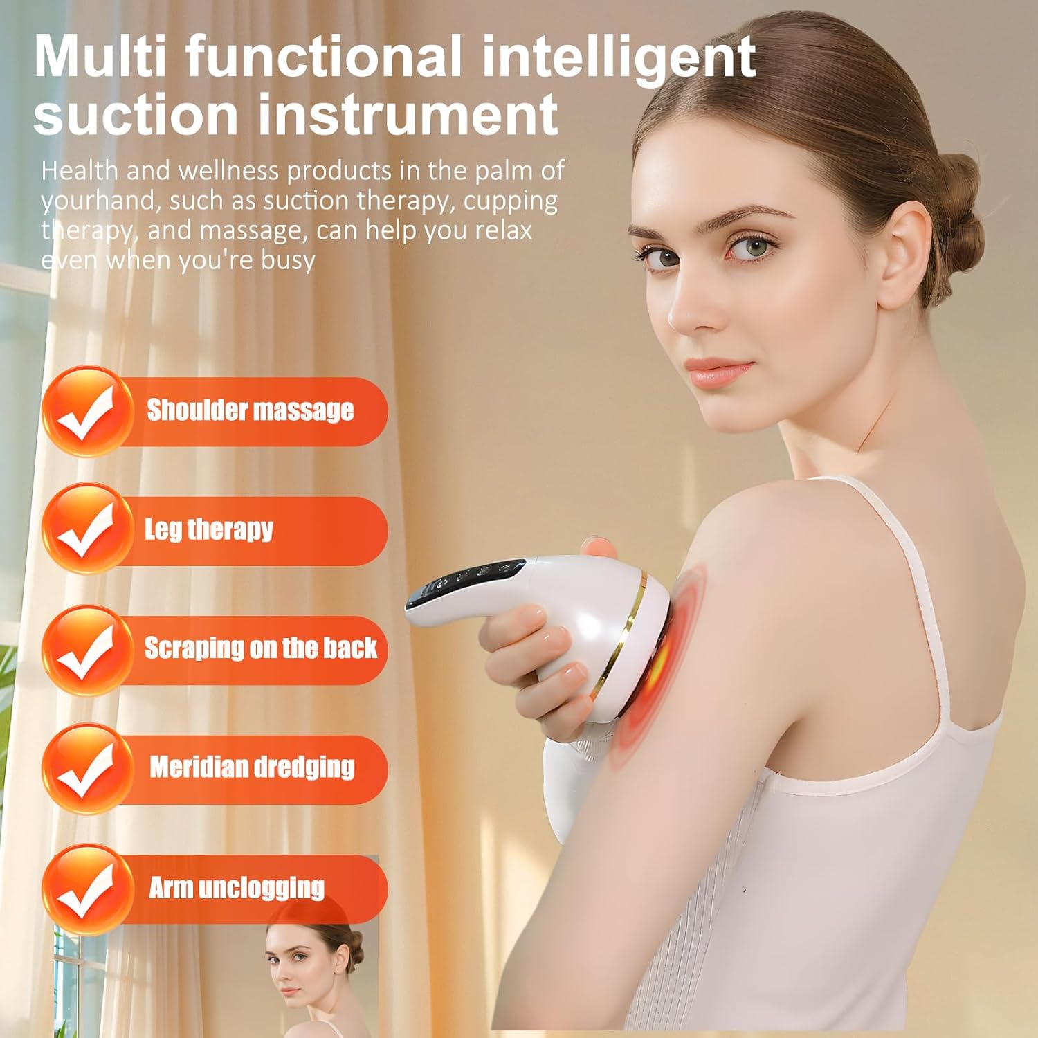 Massageador anticelulite, aparelho de massagem elétrico com ventosas, com 6 cabeças de sucção, infravermelho e calor, 9 níveis e 2 modos, para massa - 3