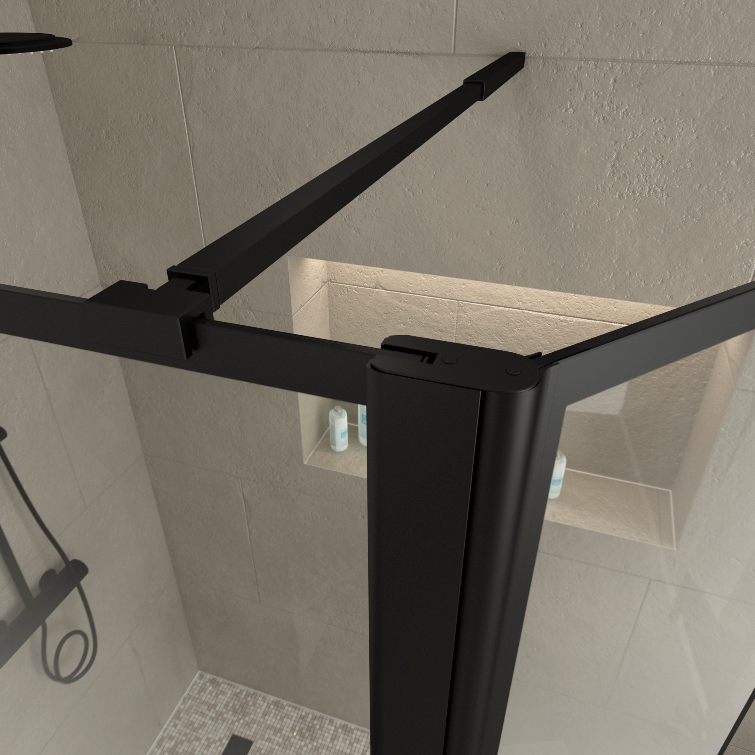 Paroi de Douche avec Volet Pivotant - Cadre et Bras Alu. NOIR MAT - 80+40x200cm - DARK CONTOURING - 6