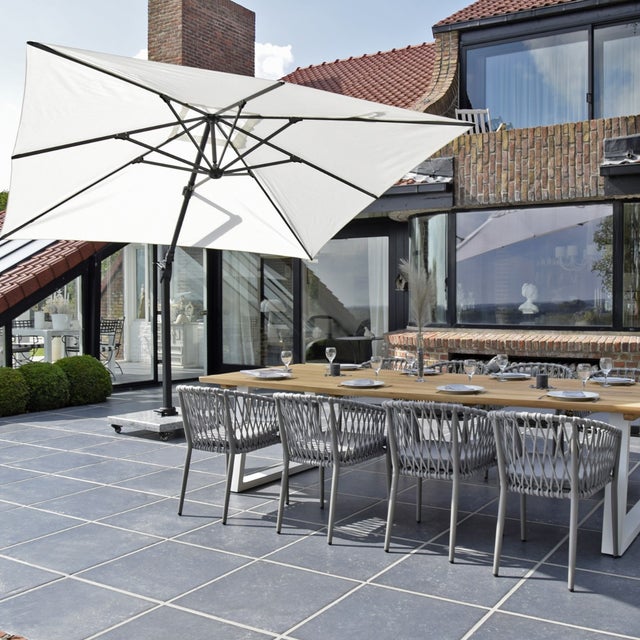 Parasol déporté aluminium noir toile écrue 4x3 m Poseidon