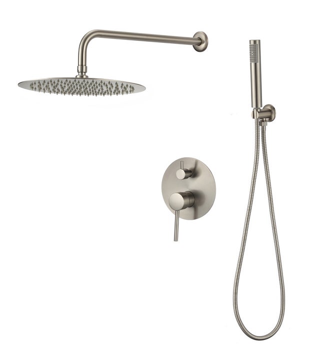 Valaz Douche murale ronde en acier brossé à encastrer - Série Jucar - 20 cm
