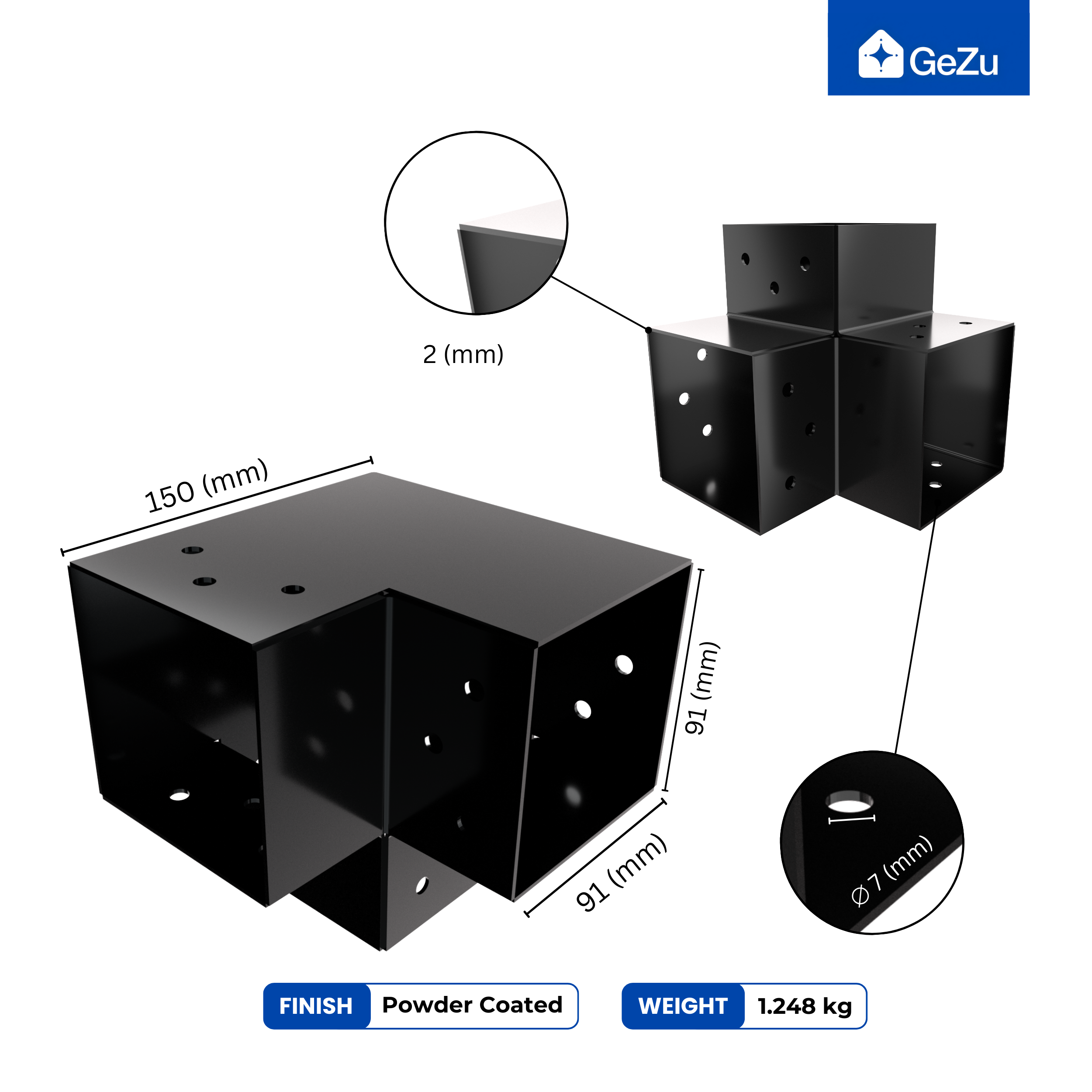 Connecteur de Poteau Y 91x91 mm Noir Thermolaqué Pergola Connecteur D’Angle Droit 3 Voies Pavilon Support de Menuiserie DIY GeZu Impex - 2