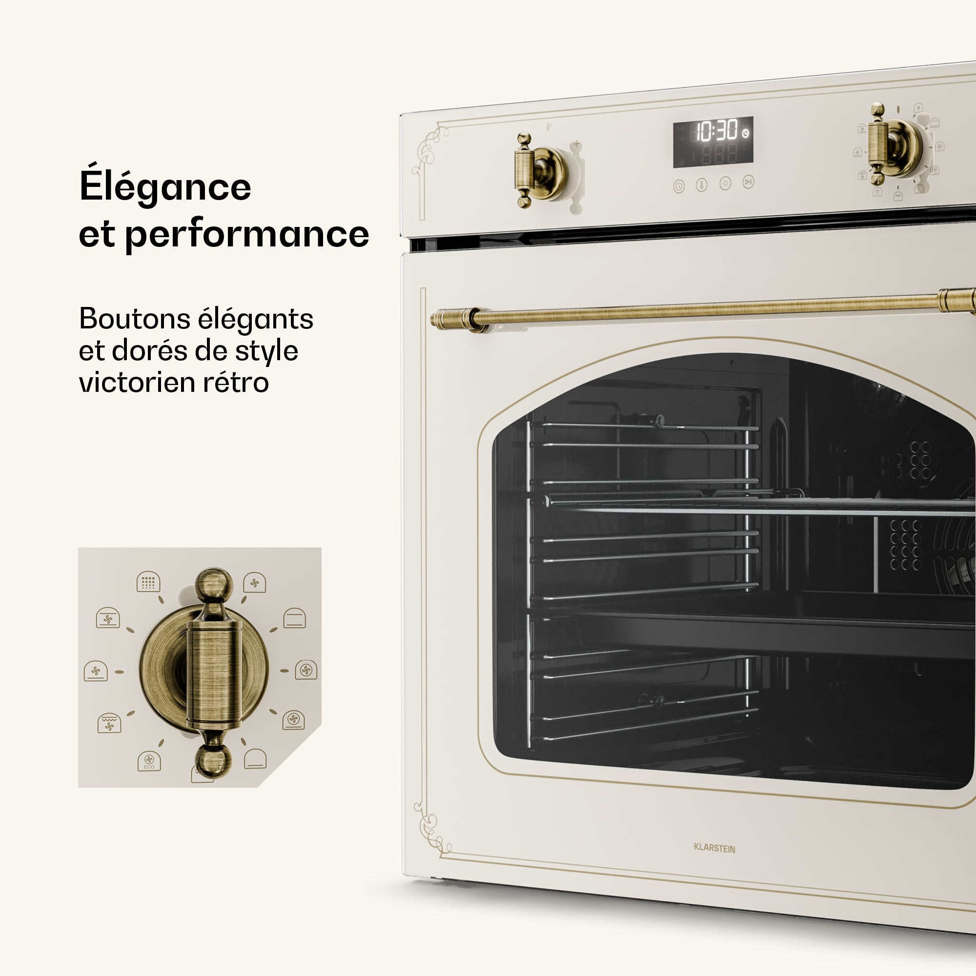 KLARSTEIN Four pyrolyse Victoria | Cuisinière électrique avec fonction pyrolyse | 3150 W | 76 l | 60 cm Beige - 4